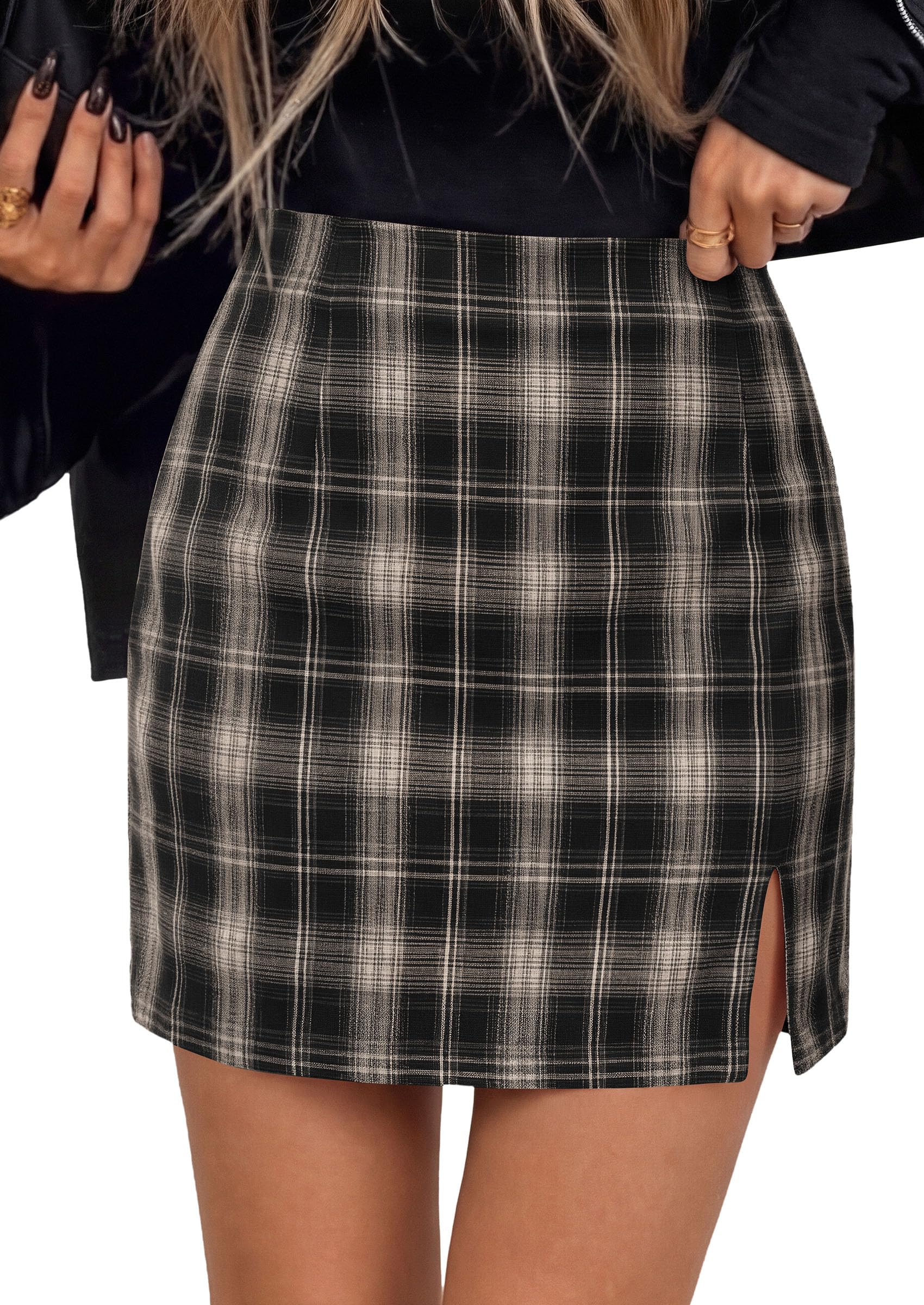 Women's Plaid Mini Pencil Skirt Trendy Fall Going Out Bottoms