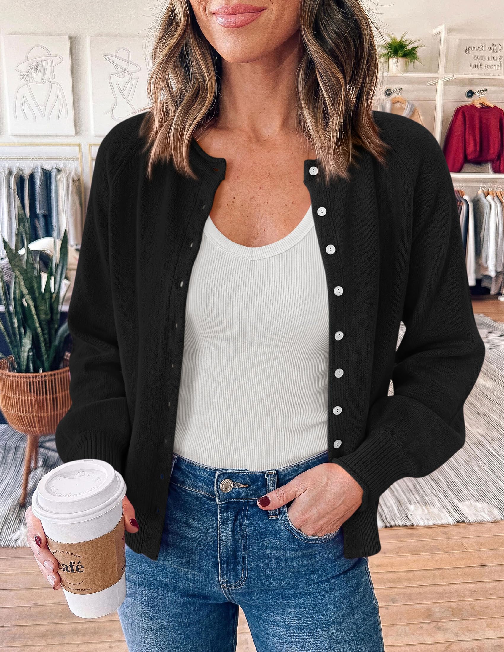 Women's Knit Button Up Cardigan Fall Lightweight Cozy Sweaters