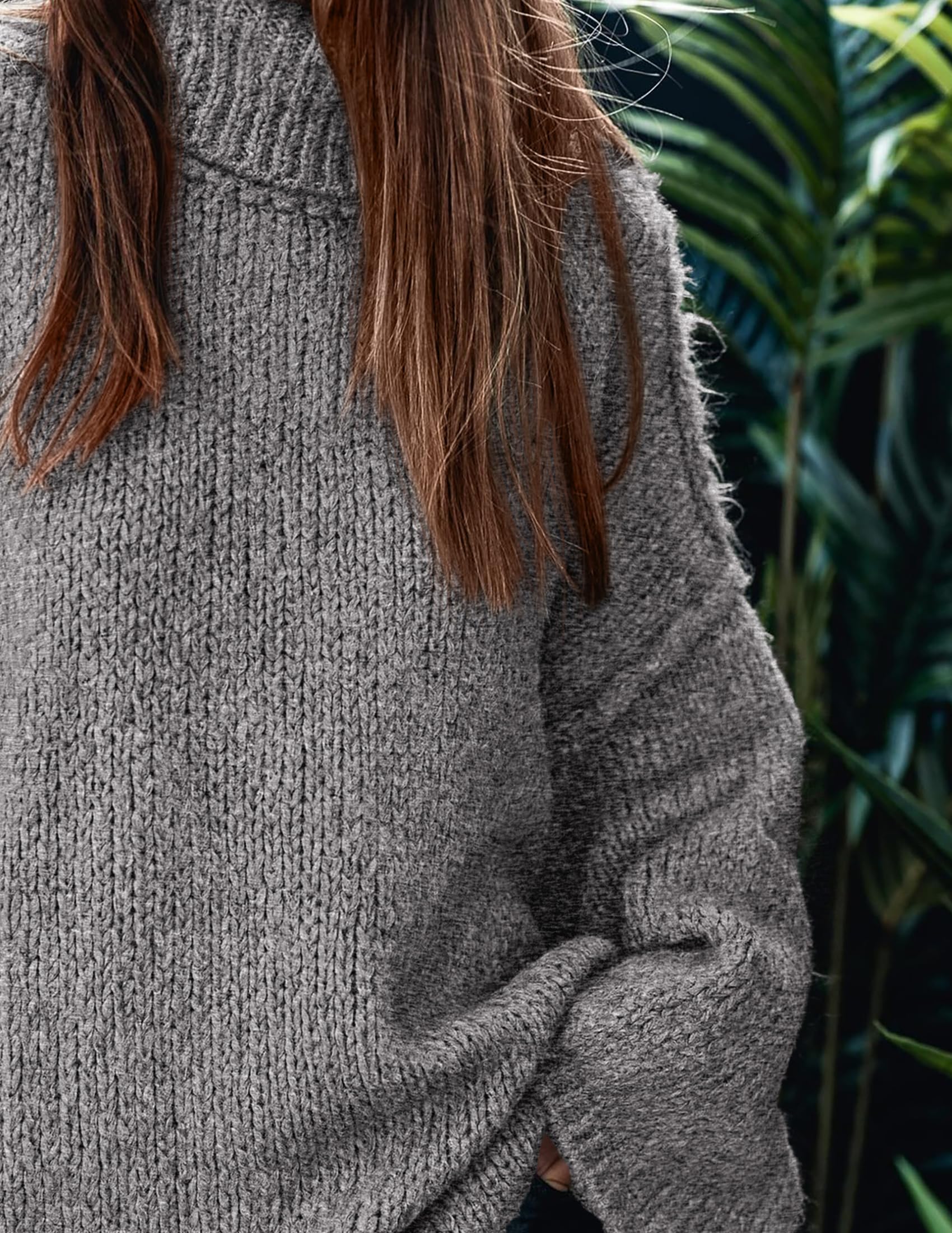 Womens Turtleneck Long Sleeve Oversized Sweaters,Grey,S