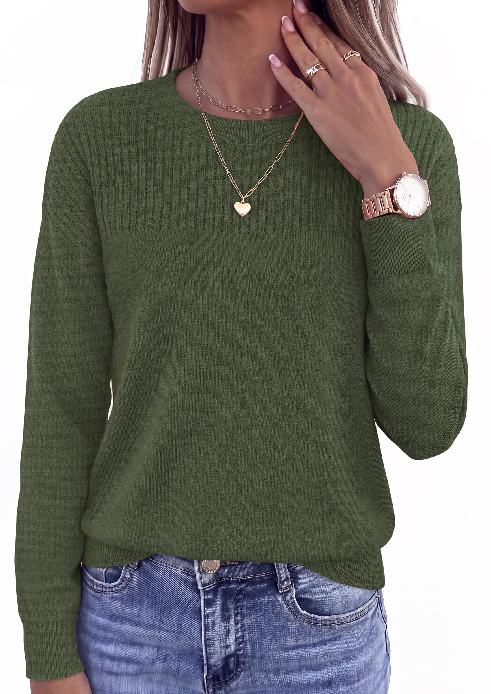 Sweaters for Women Fall Crewneck Knit Cropped Sweater