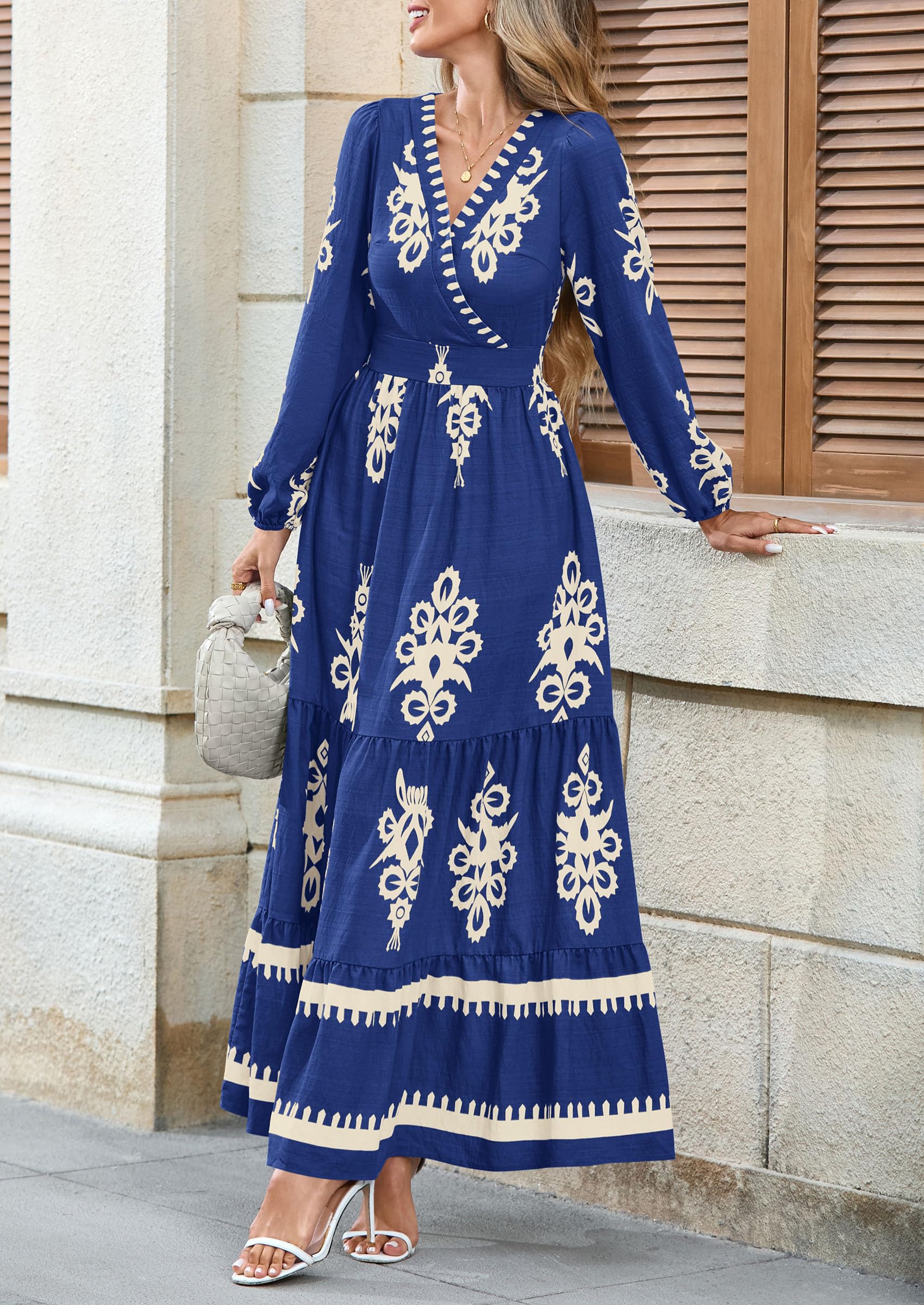 Women's Long Sleeve Floral Boho Maxi Wedding Guest Dress