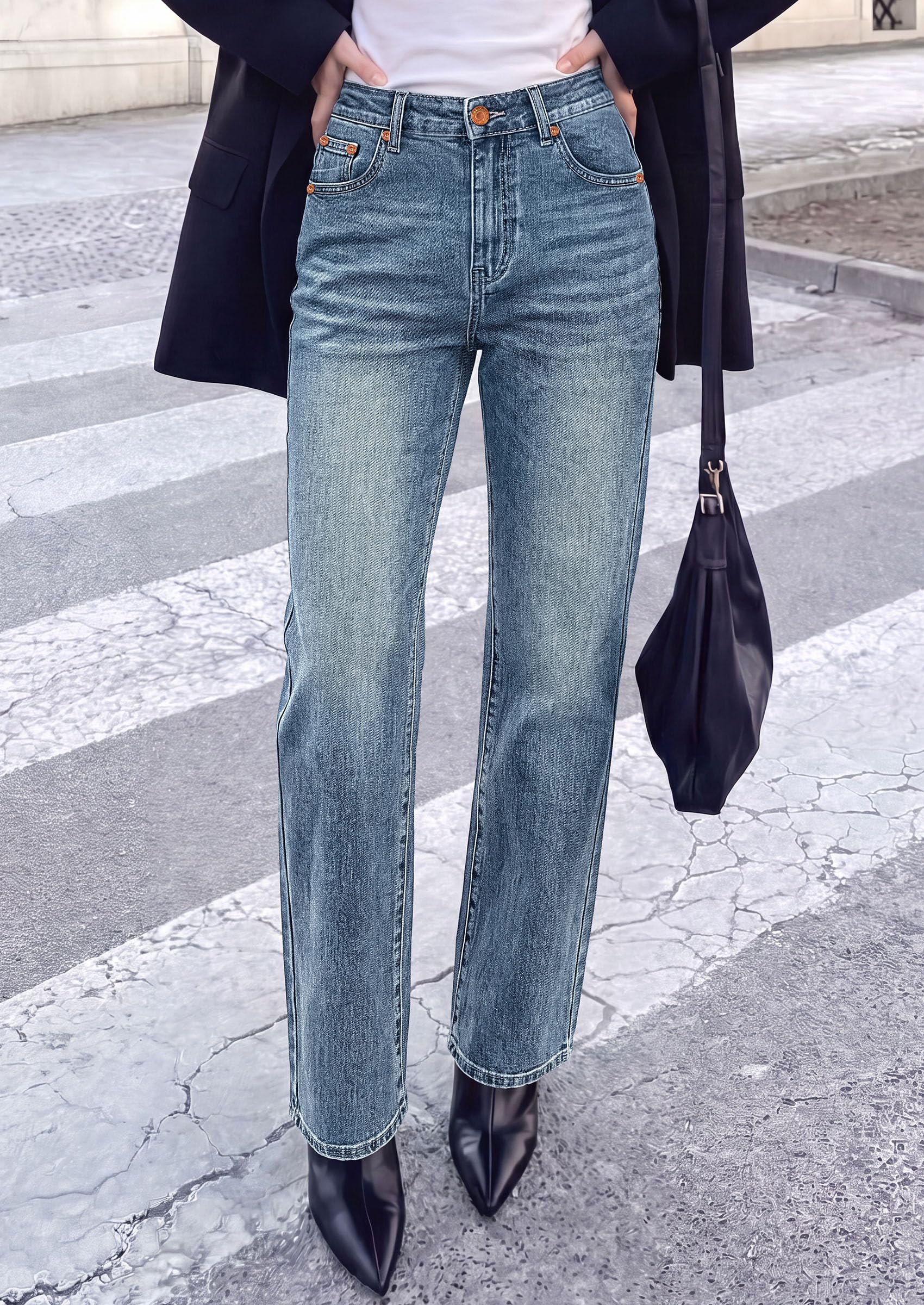 Womens Jeans Straight Leg Stretchy Relaxed Fit Wide Leg Jean