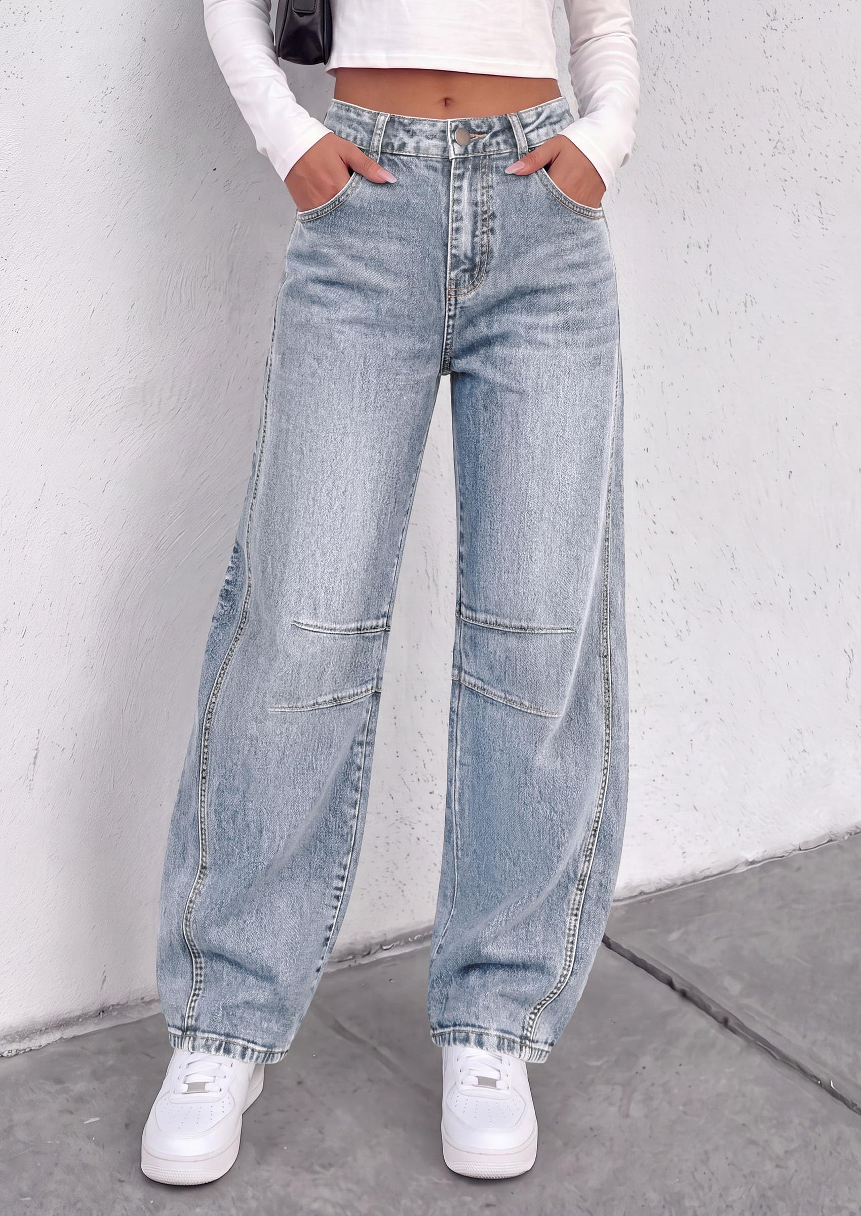 Women's Barrel Baggy Jeans High Waisted Pants (Light Blue,4)