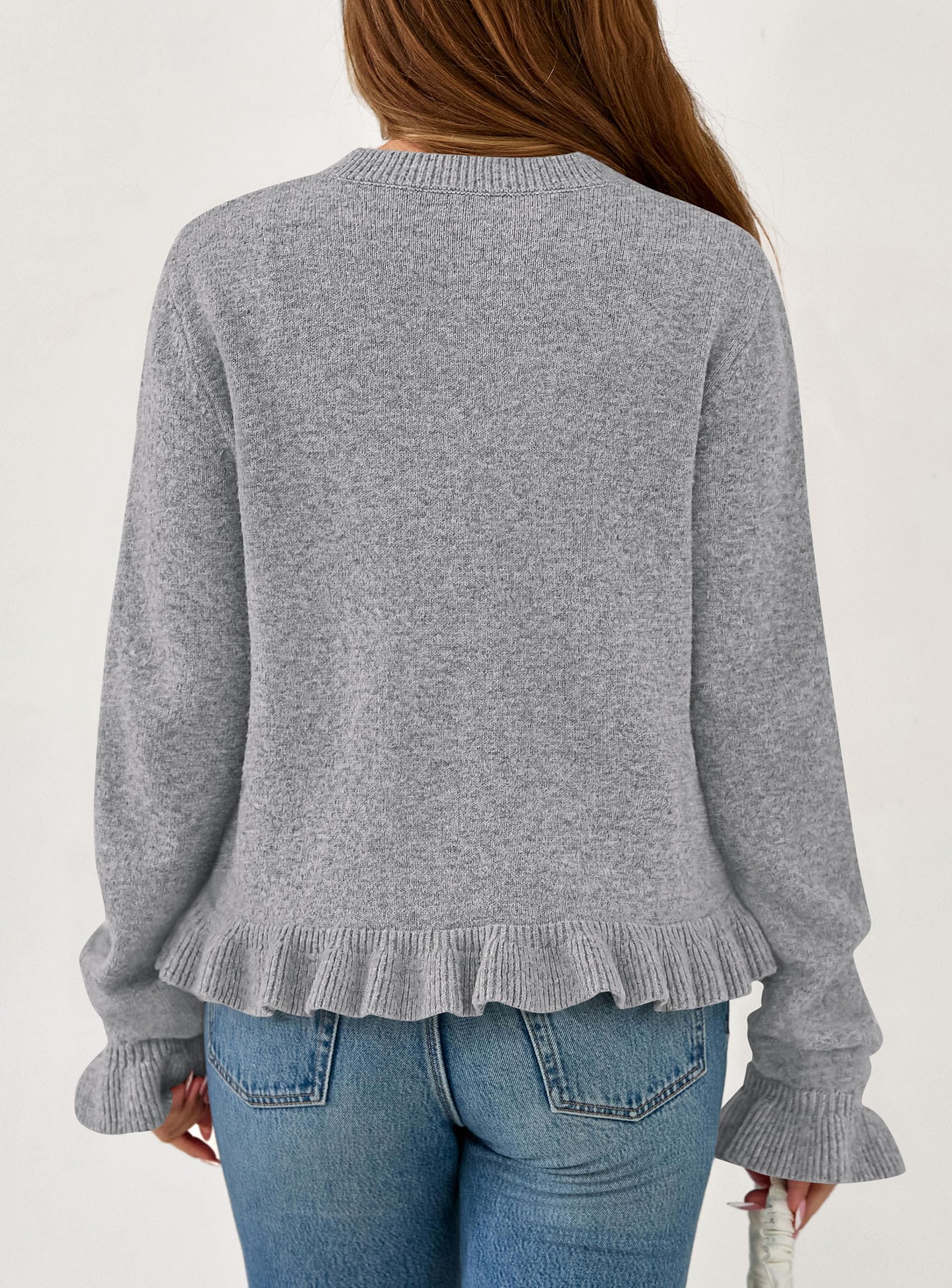 Womens Ruffle Button Down Cardigan Sweaters,Grey,S
