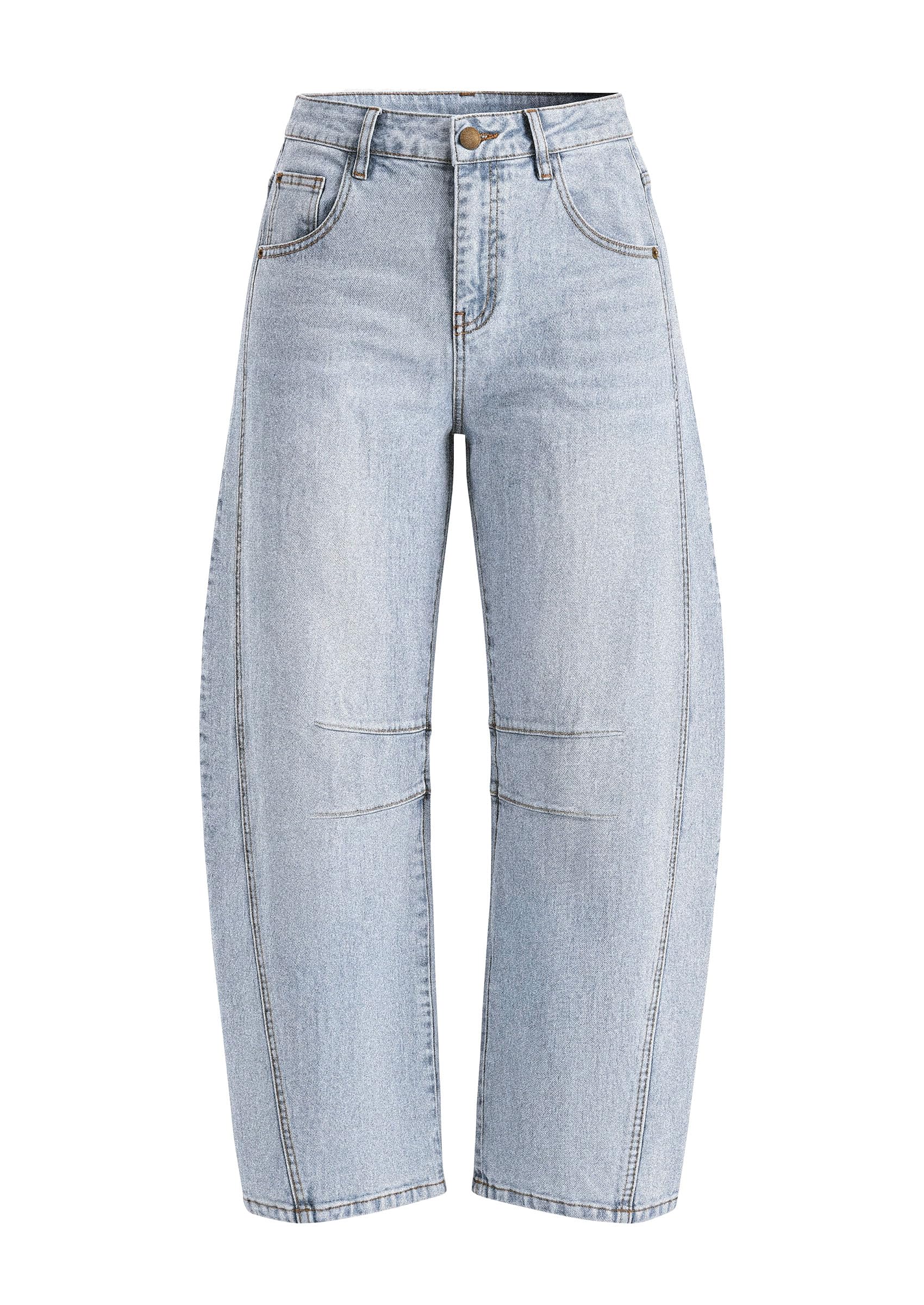 Women's Barrel Baggy Jeans High Waisted Pants (Light Blue,4)