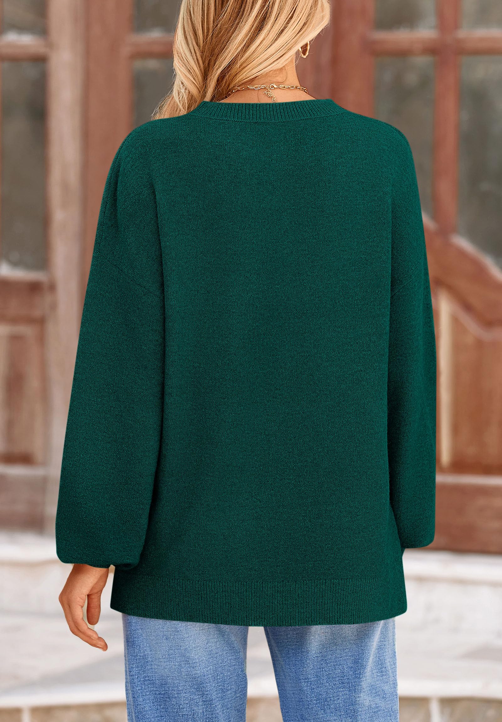 Women's Fall Sweaters Crewneck Long Sleeve Tops,Dark Green,S