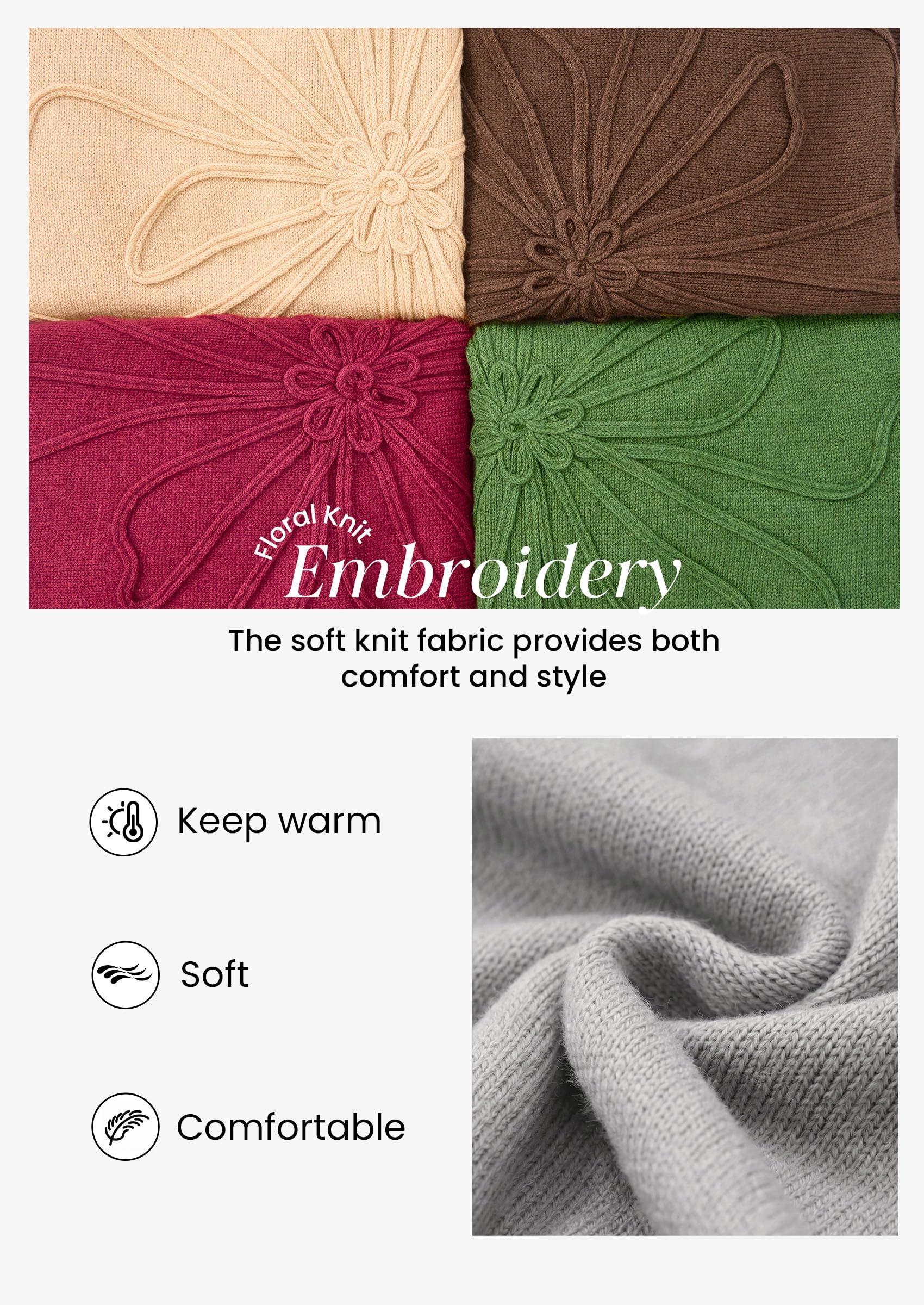 Sweaters for Women Fall Fashion Embroidered Floral Knit Tops