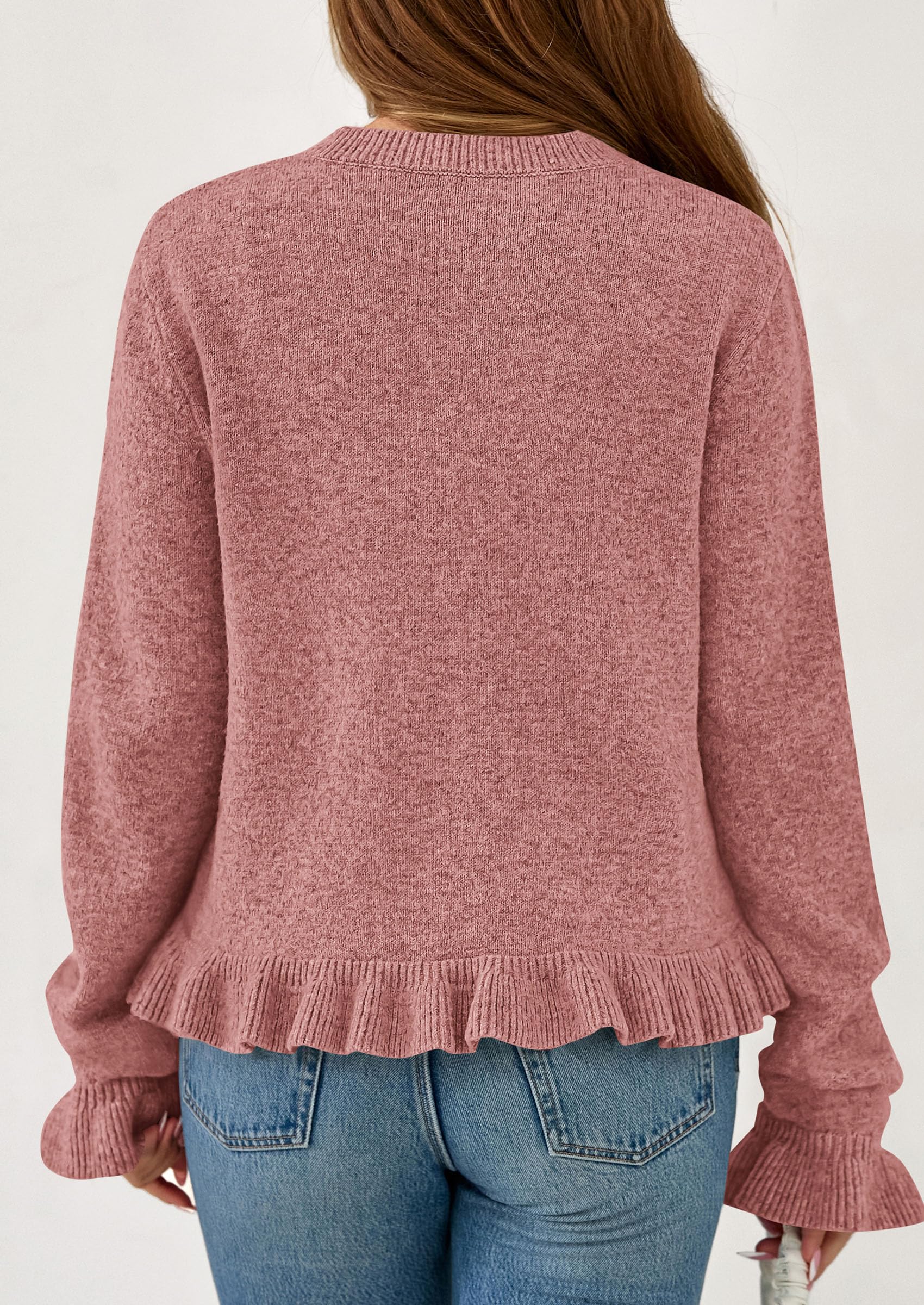 Womens Ruffle Button Down Cardigan Sweaters,Grey Pink,S