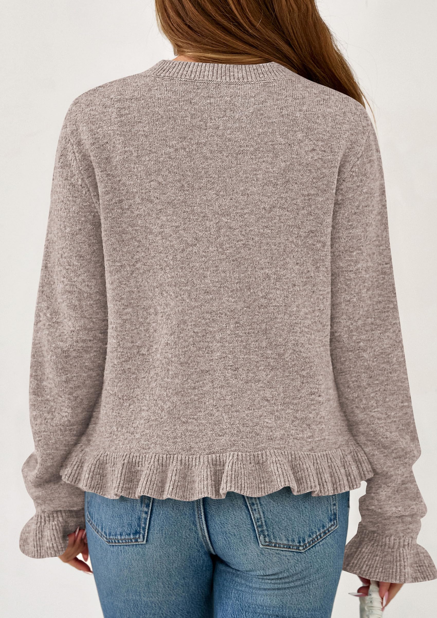 Womens Ruffle Button Down Cardigan Sweaters,Oatmeal,S