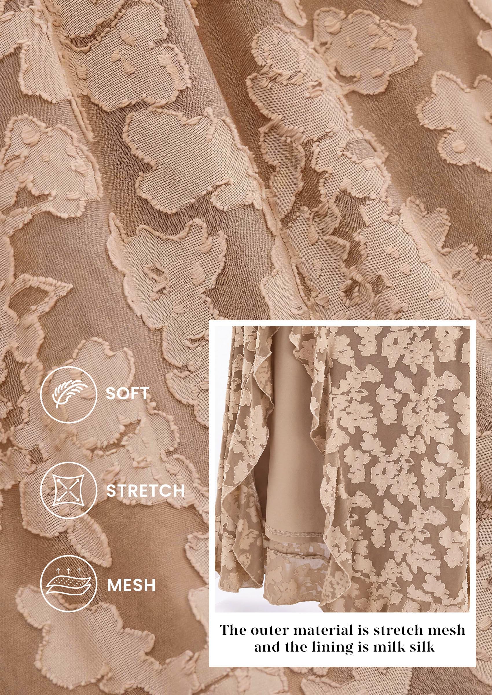 Women's Formal Maxi Floral Dresses with Slit (Khaki,XS)