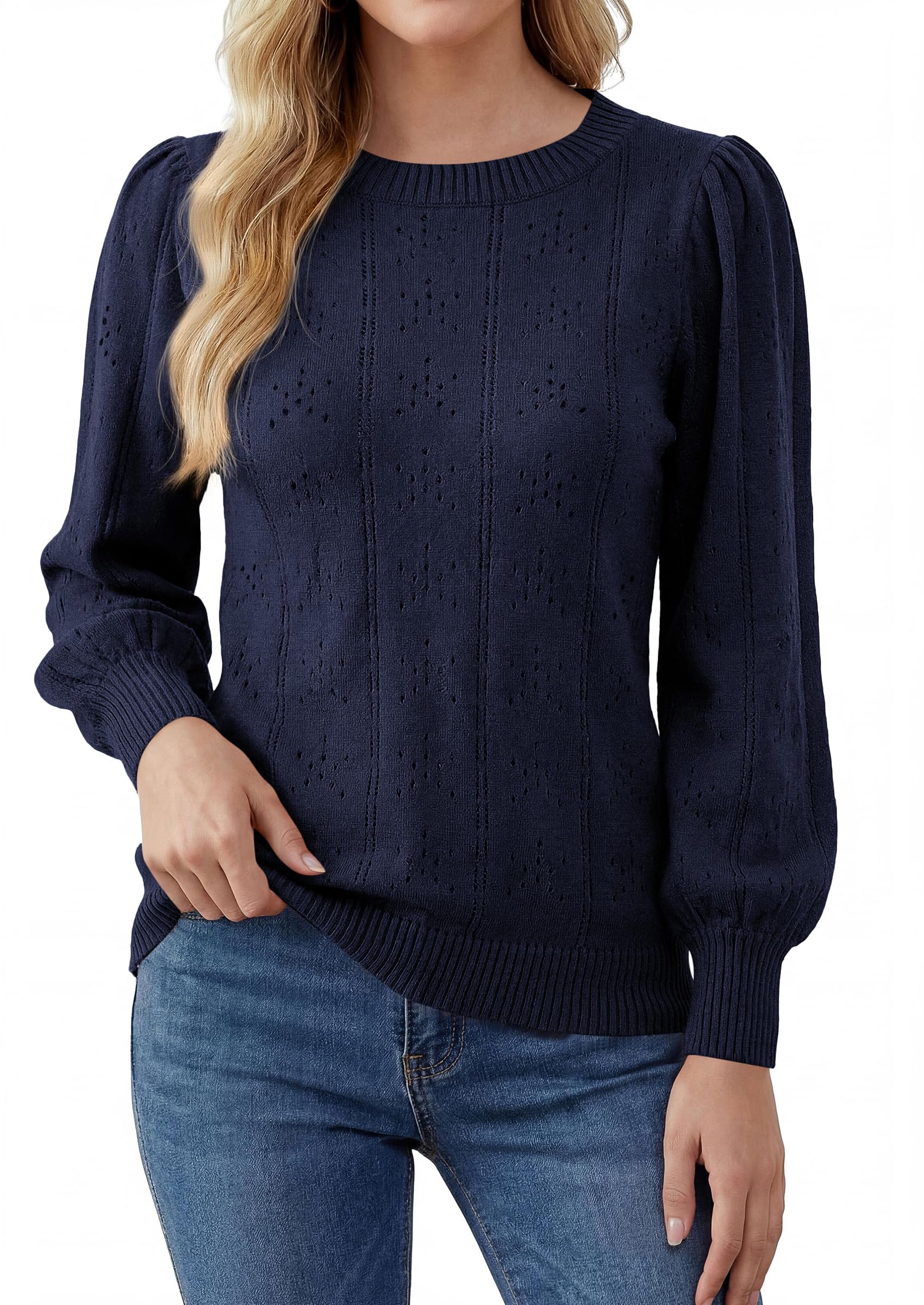 Women Fall Fashion Hollow Out Holiday Sweaters Navy Blue,S