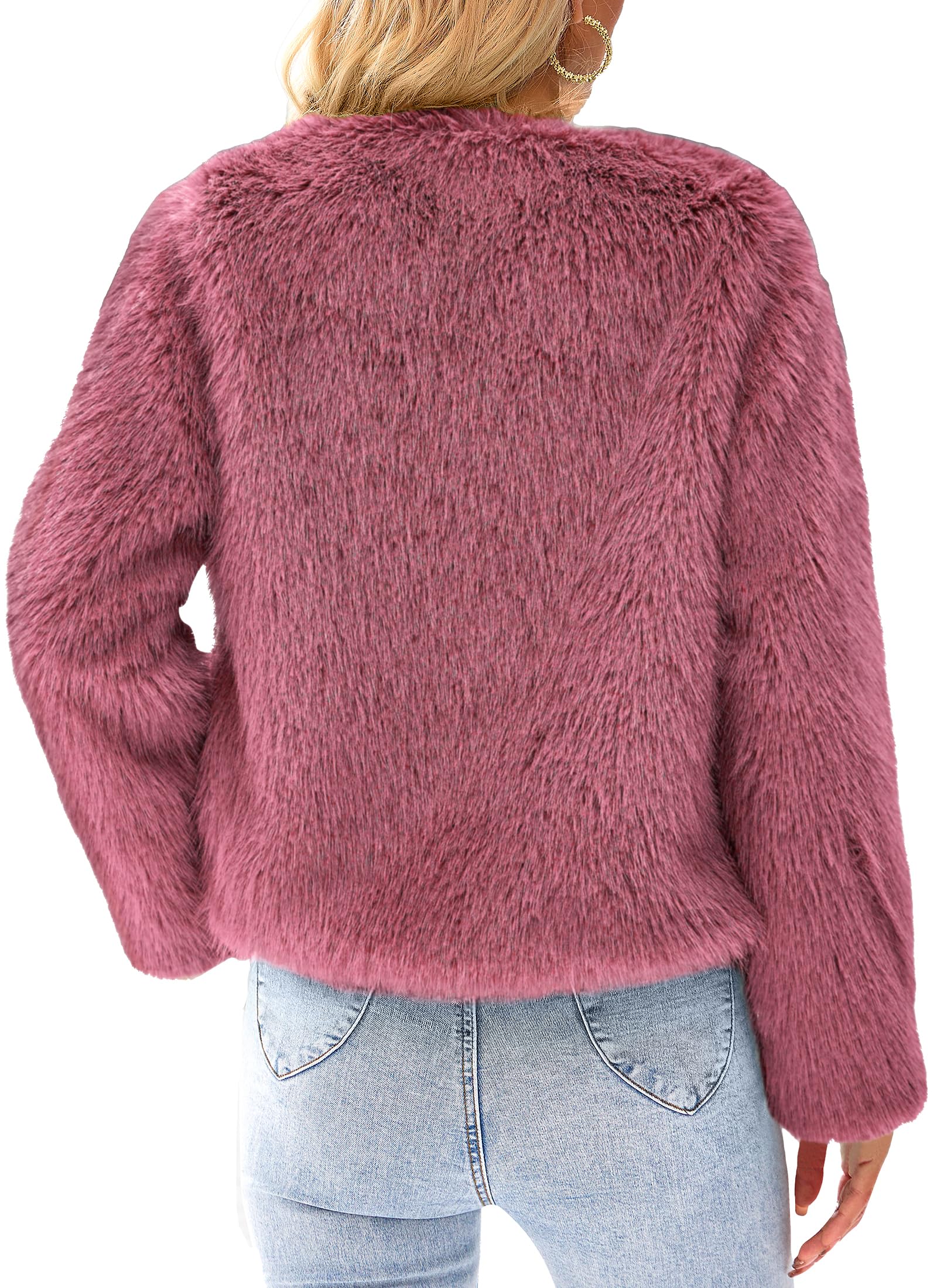 Women's Winter Cropped Faux Fur Coats(Bean Paste Red,Small)