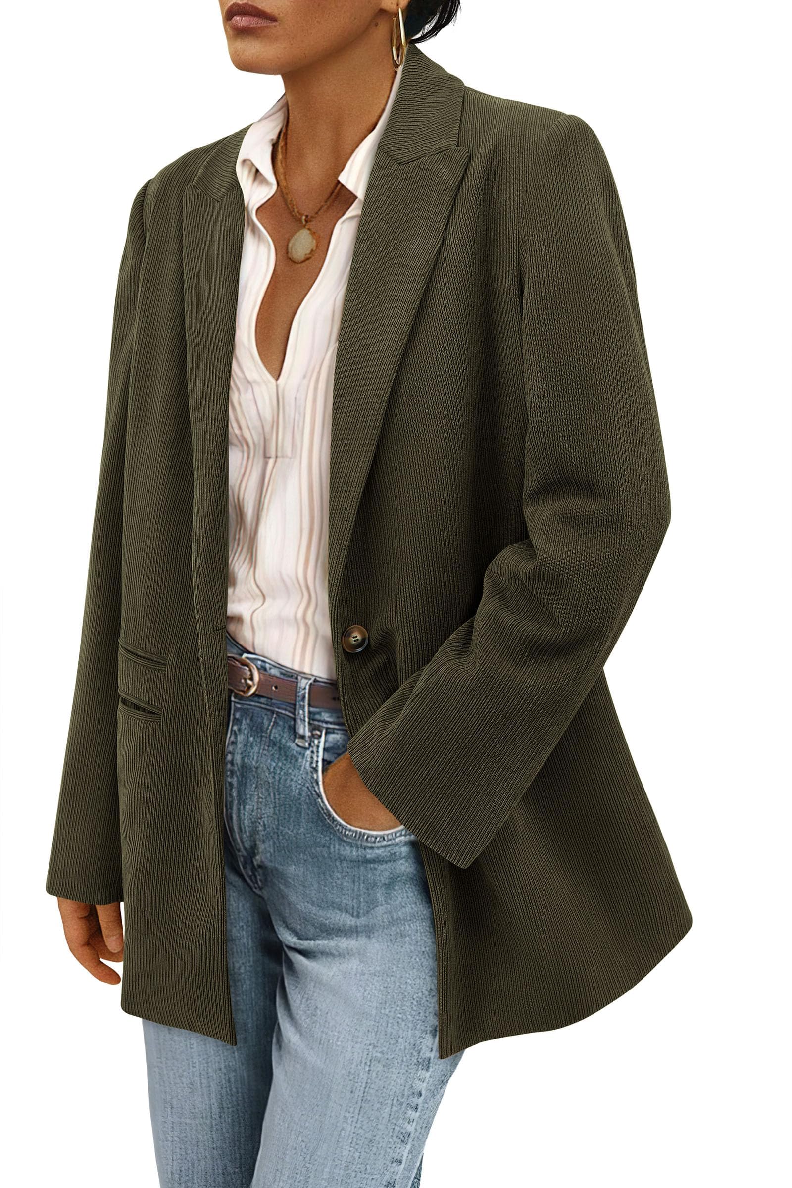 Women's Winter Corduroy Blazers Jackets (Army Green,S)