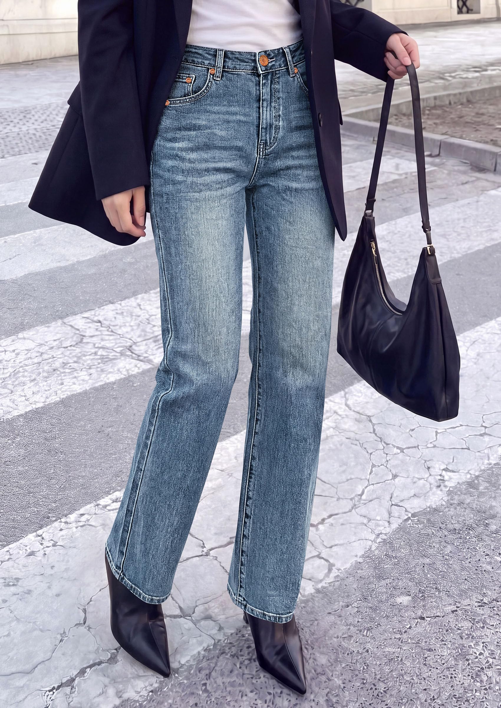 Womens Jeans Straight Leg Stretchy Relaxed Fit Wide Leg Jean