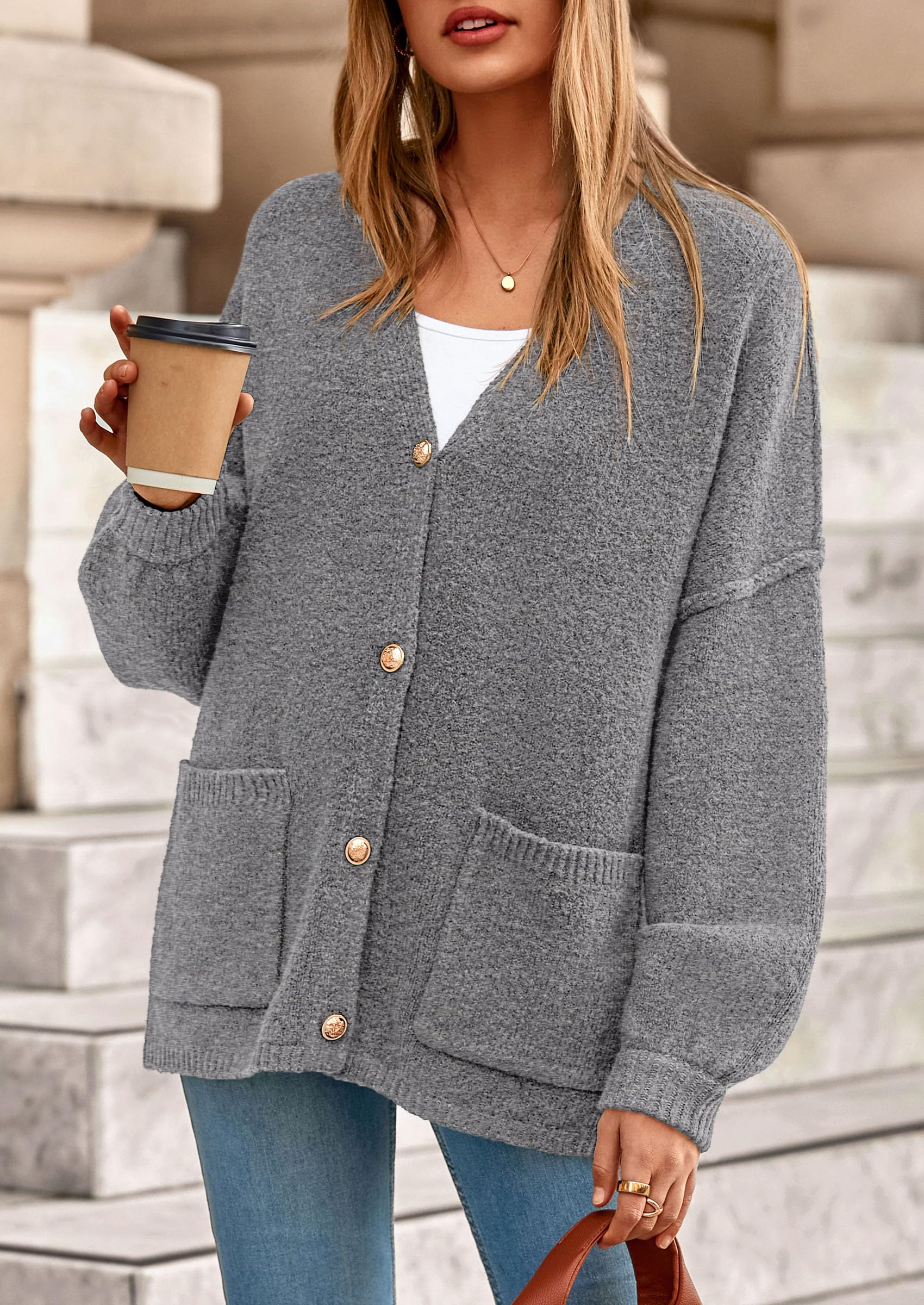 Oversized Chunky Cardigan Sweaters for Women Dark Grey,S