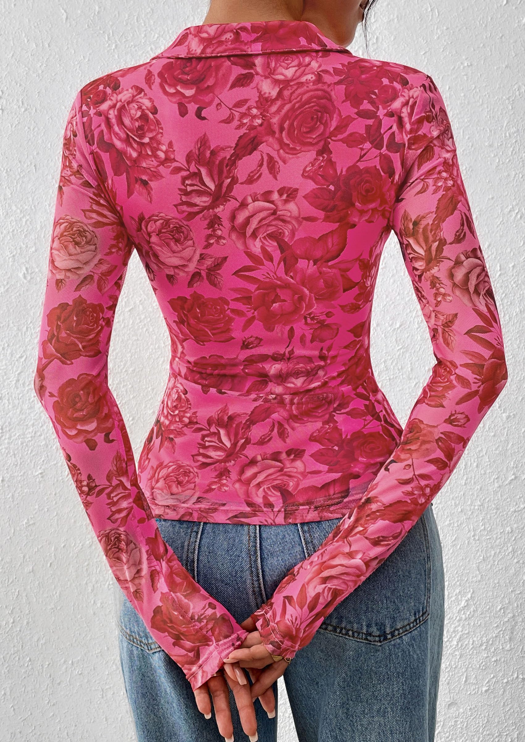Women's Button Down Shirts Boho Mesh Floral Going Out Tops
