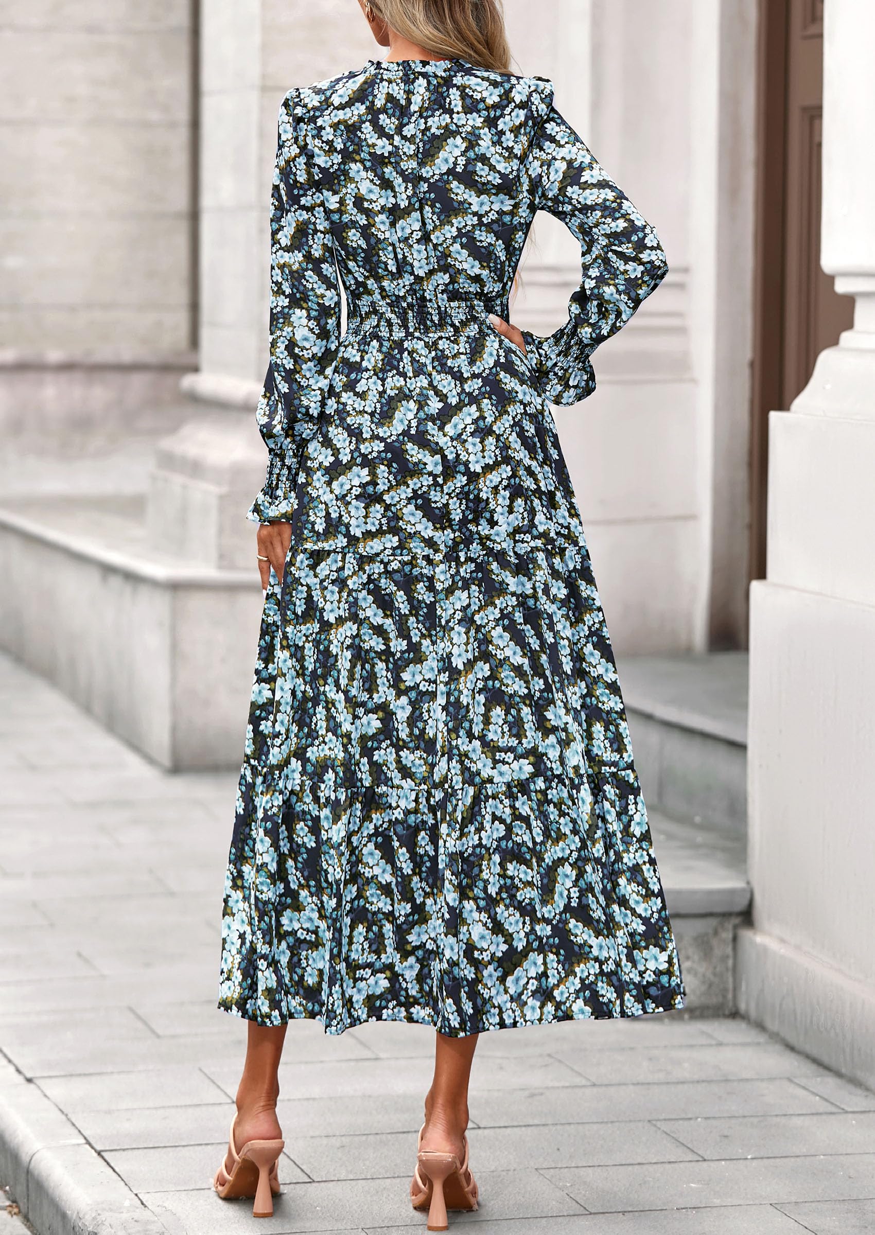 Women's Floral Maxi Dress Fall A Line Wedding Guest Dresses