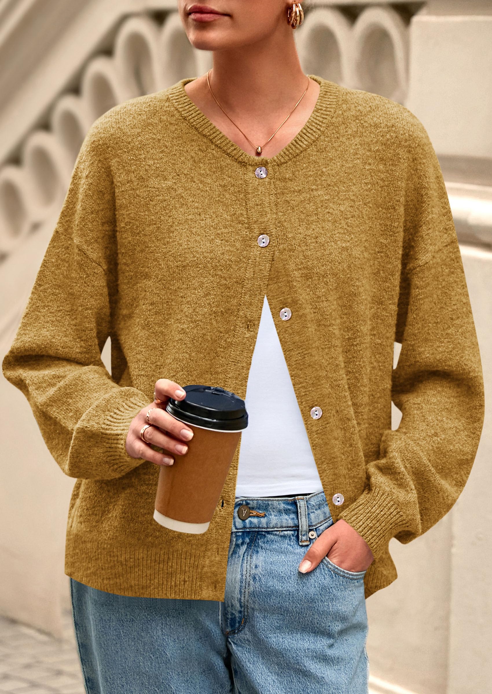 Womens Long Sleeve Cardigan Sweaters Button Down Knit Tops