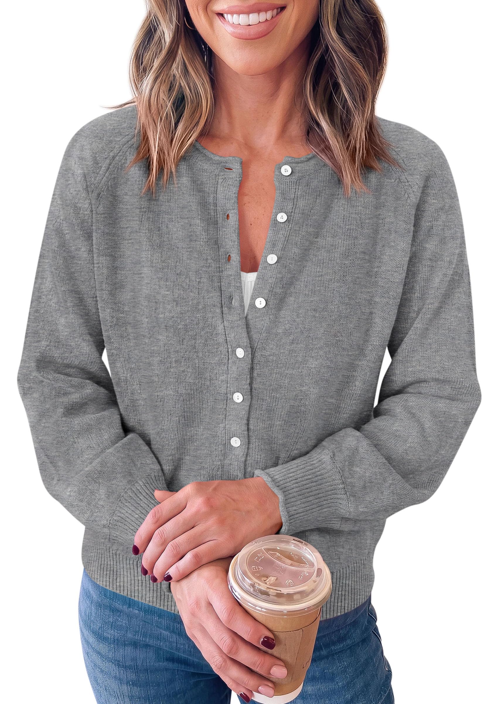 Women's Knit Button Up Cardigan Fall Lightweight Cozy Sweaters