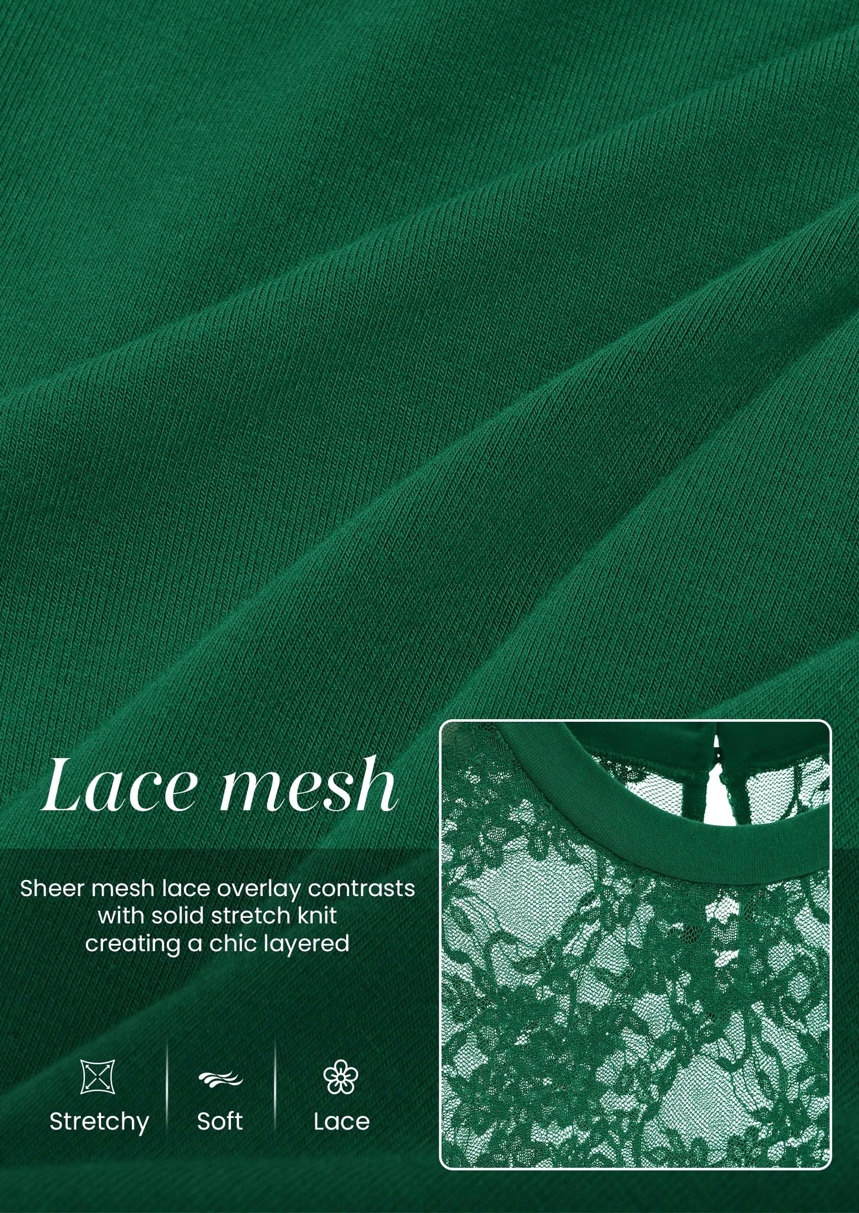 Womens Mesh Sheer Shirts Lace Long Sleeve Tops,Green,S