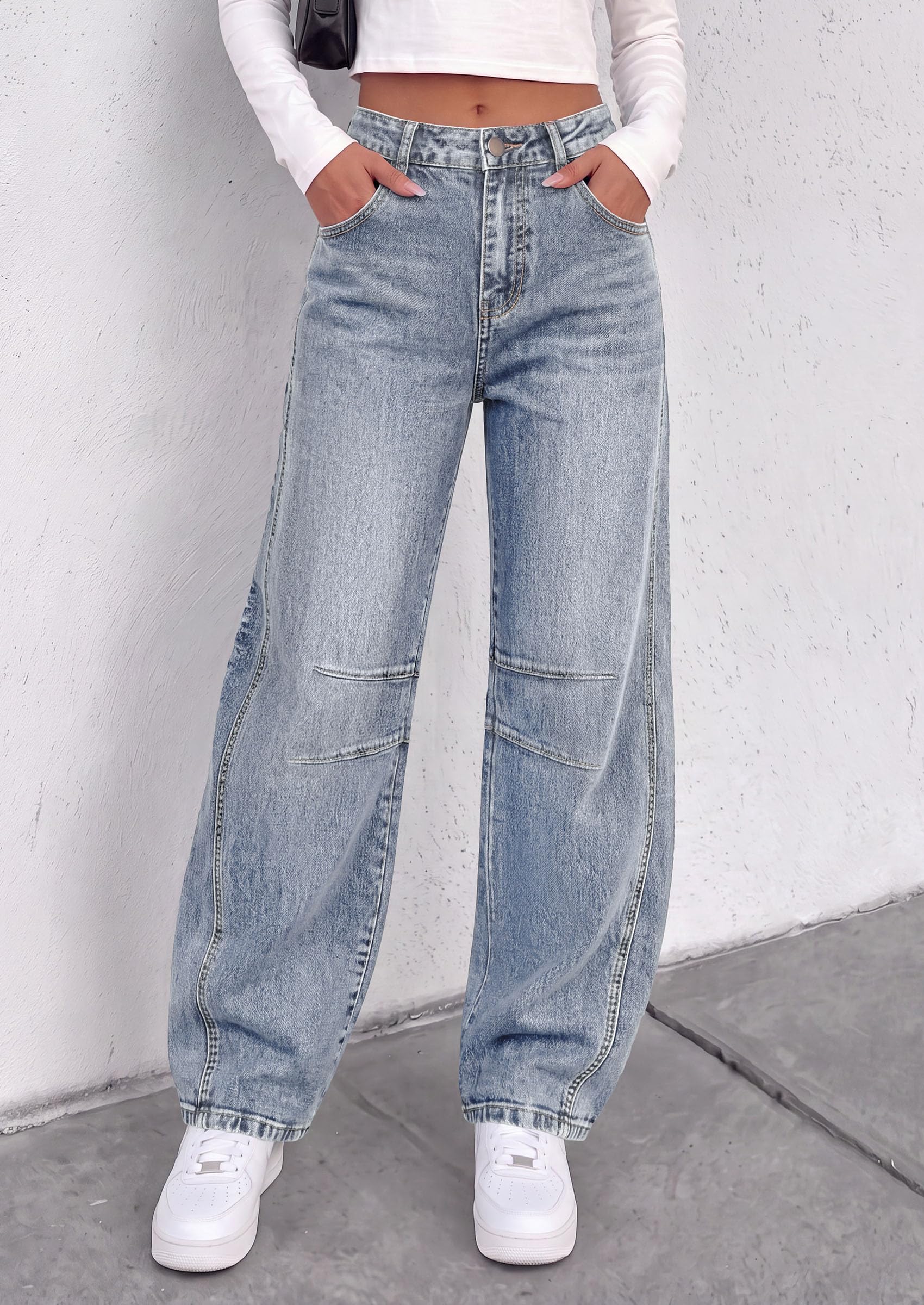 Women's Barrel Baggy Jeans High Waisted Pants (Dusk Blue,4)