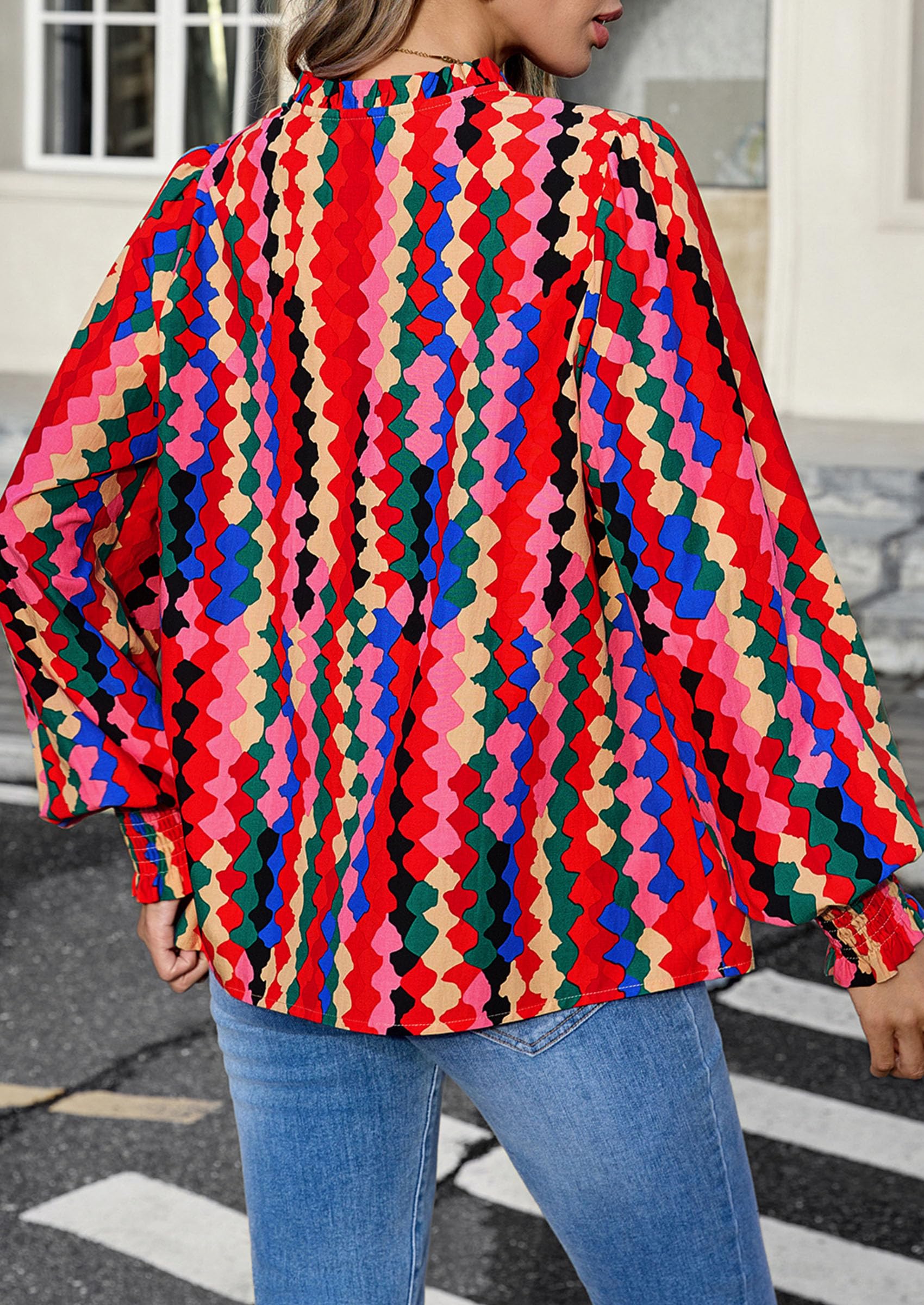 Women's Boho Floral Blouses Dressy Casual Multicolored,S