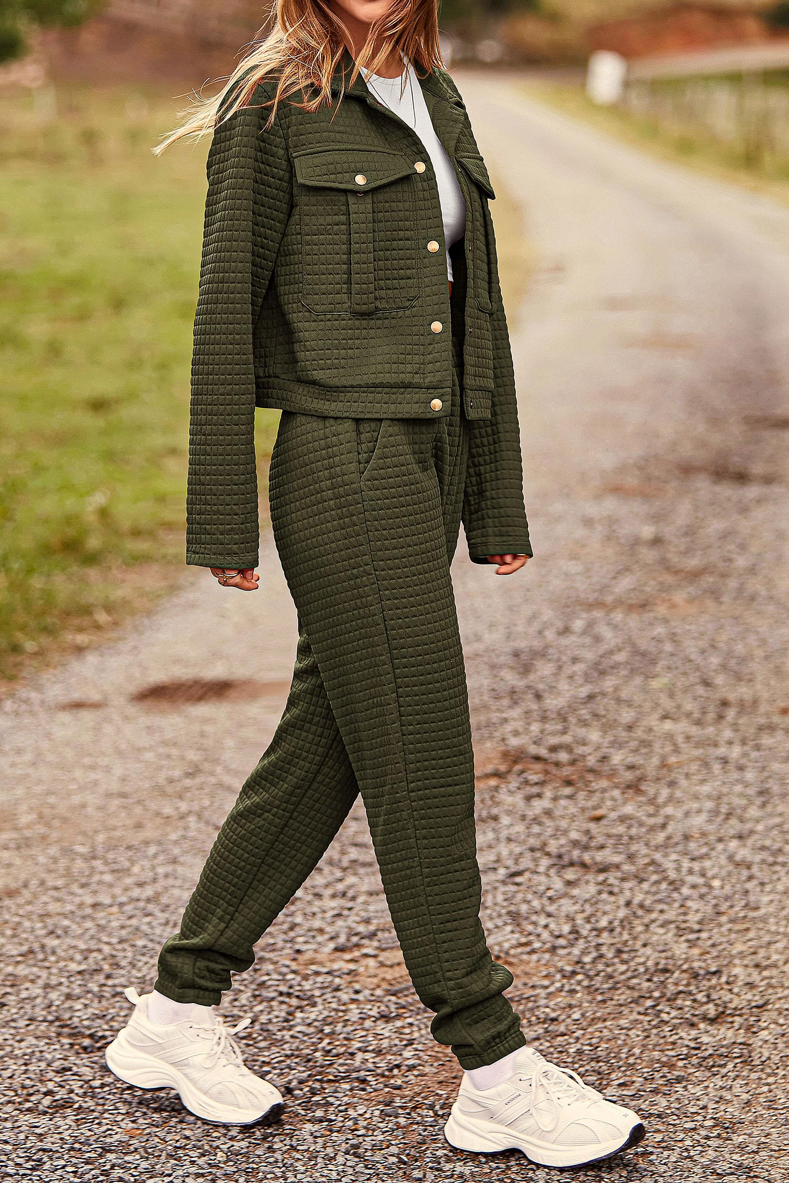 Women's 2 Piece Matching Lounge Sets Tracksuit,Army Green,M