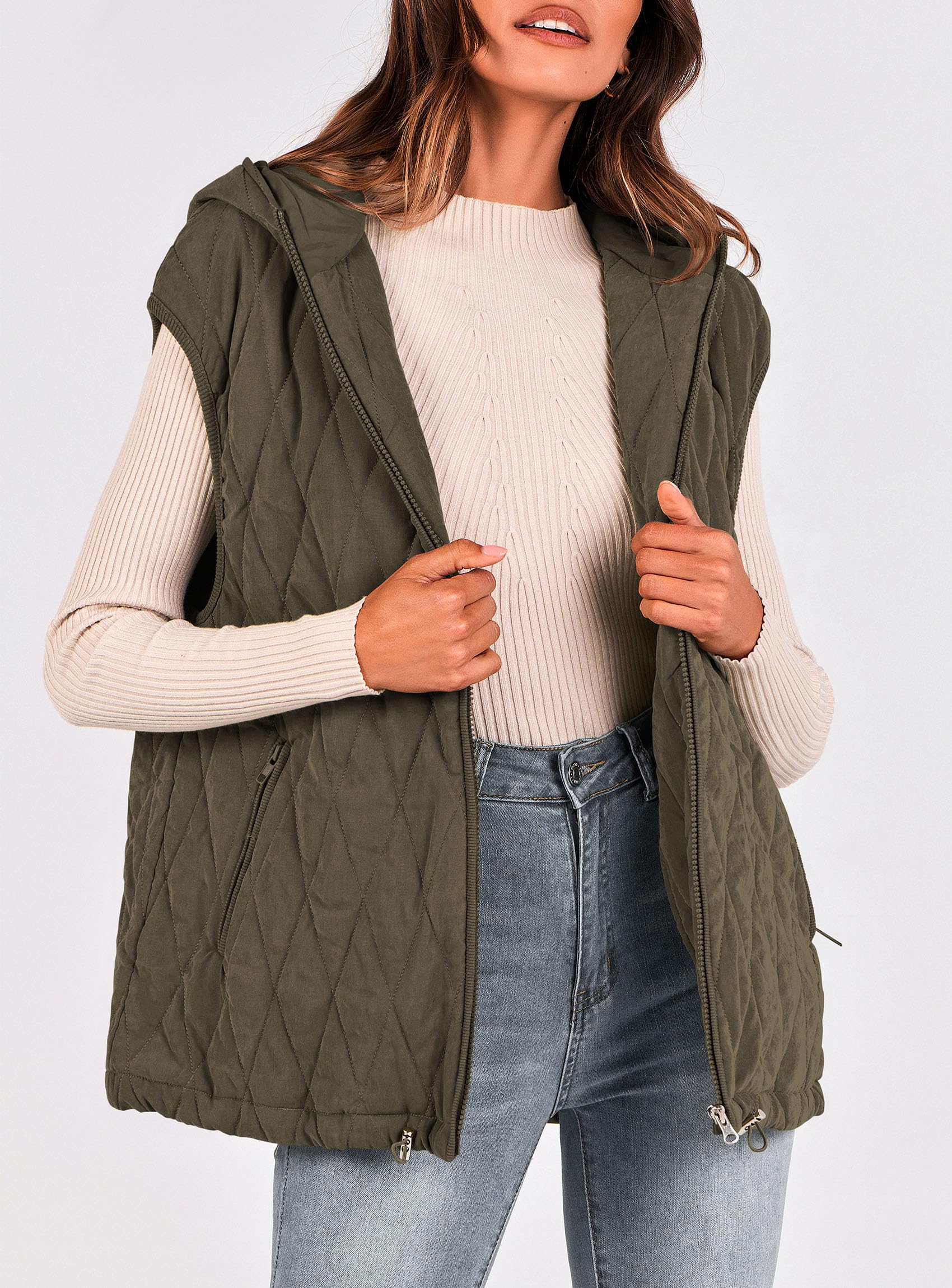 Women's Fall Fashion Vest Zip Up Jacket(Army Green,Small)