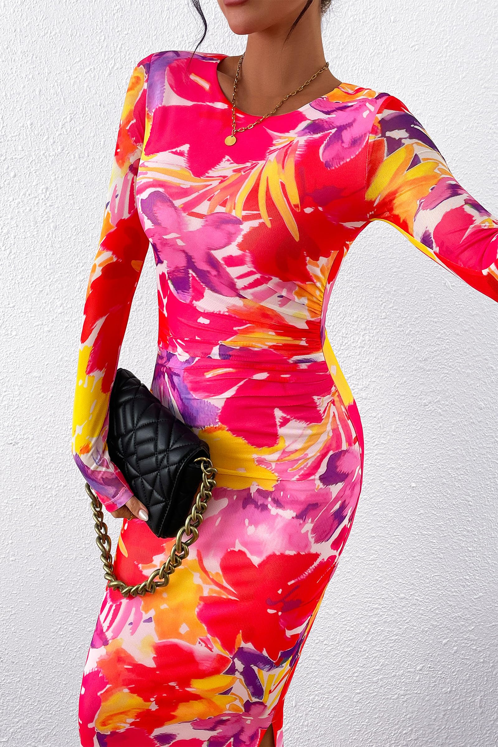 Women's Floral Bodycon Maxi Fall Dress