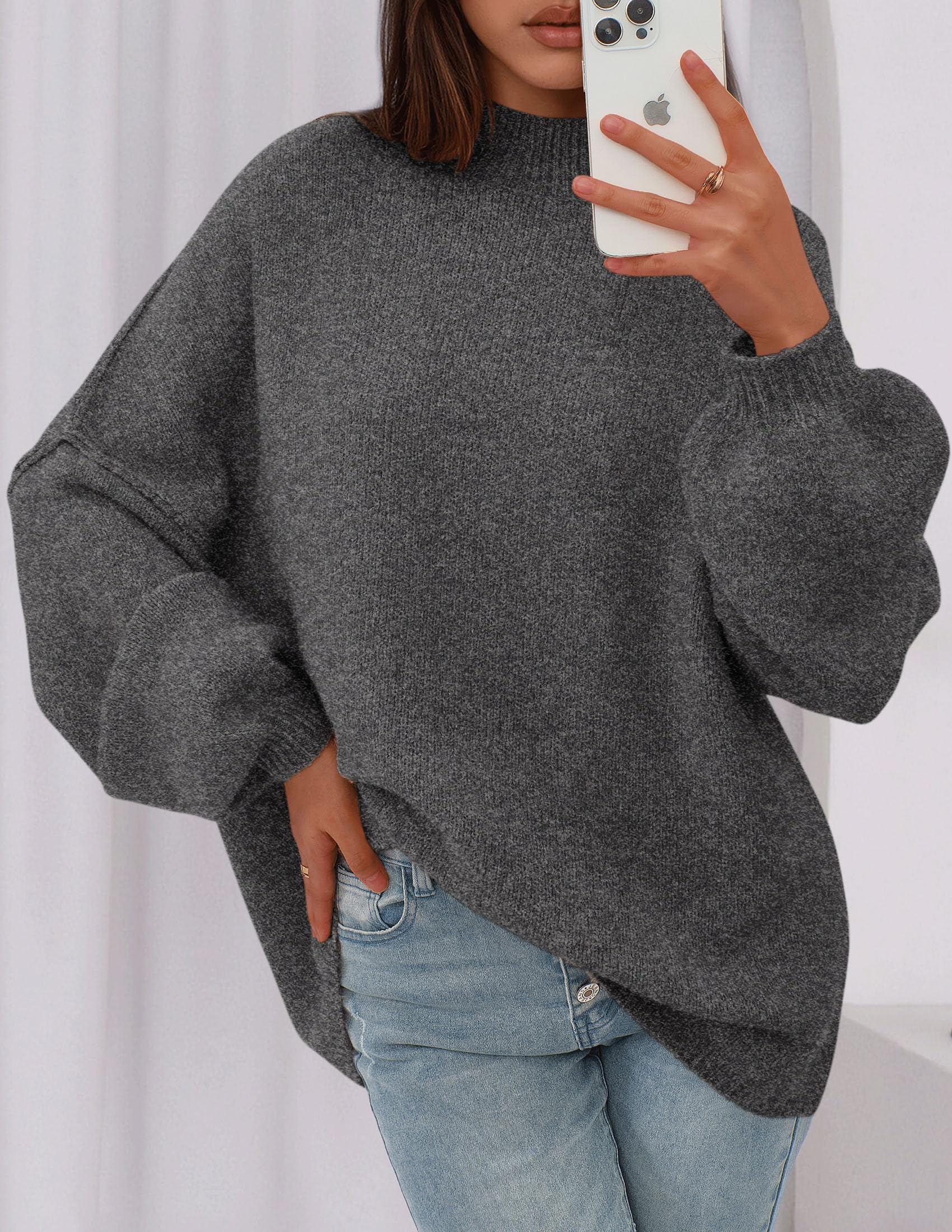 Women's Oversized Sweaters Fall Clothes (Grey,S)
