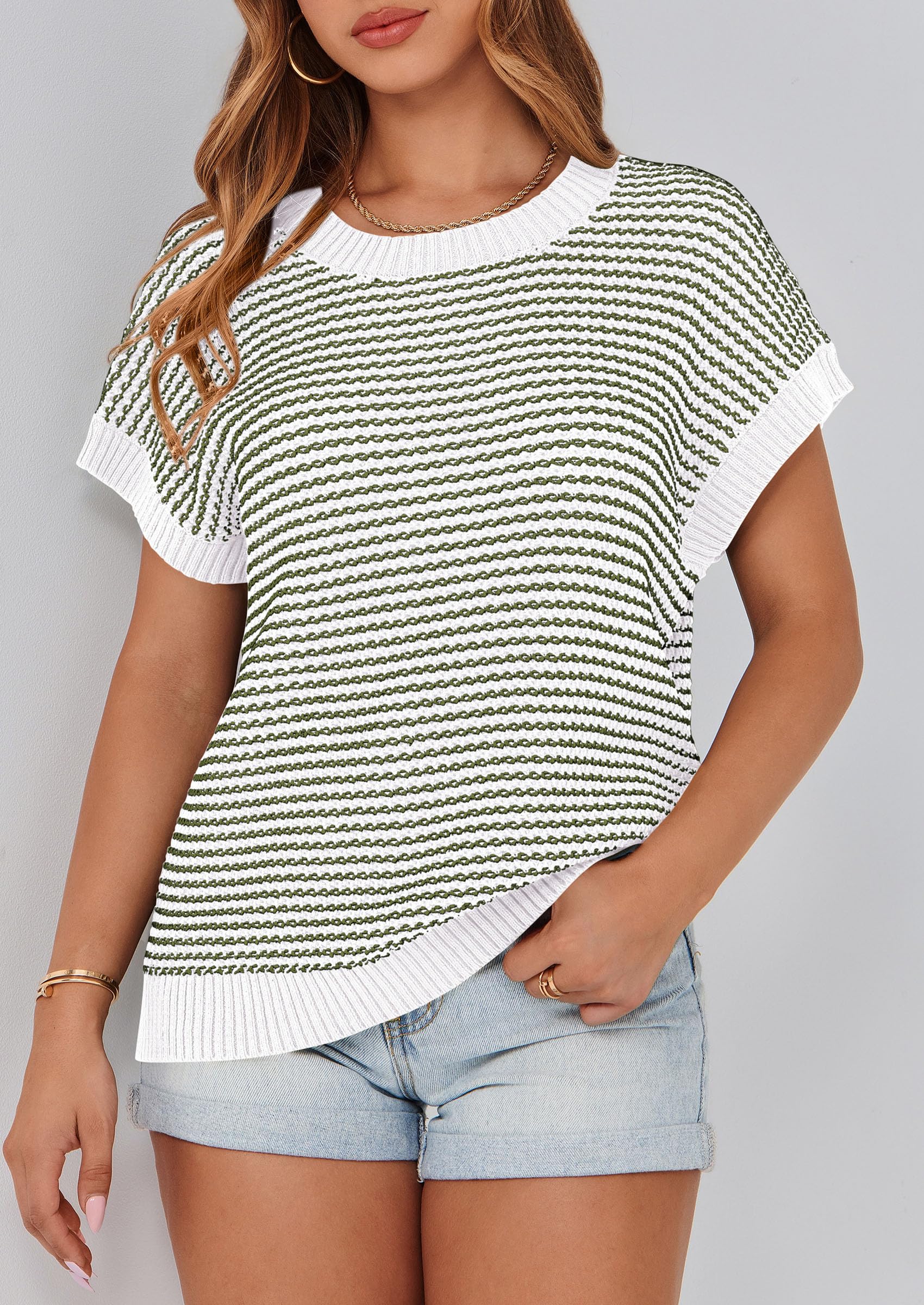 Women's Striped Short Sleeve Sweater Vest