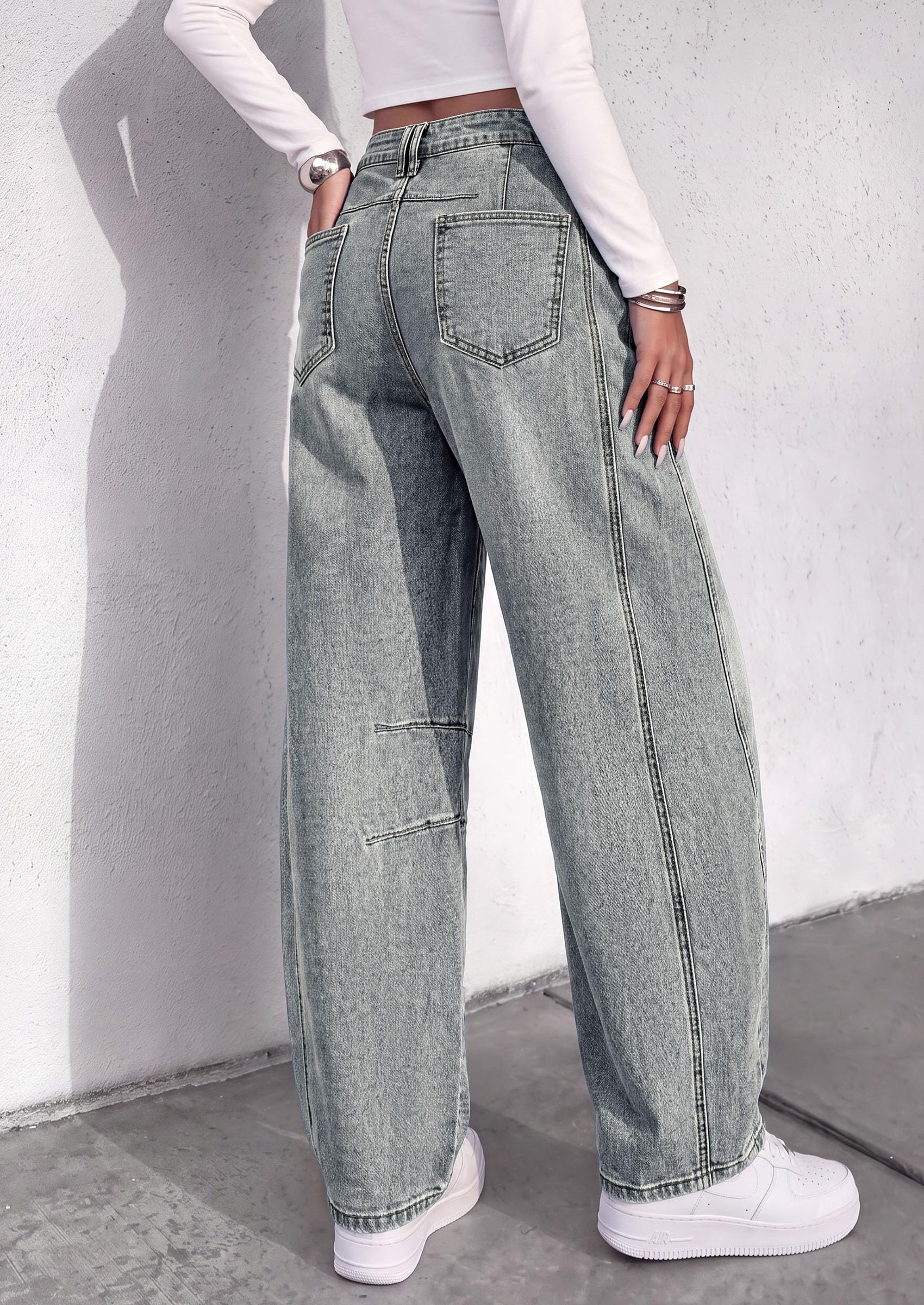 Women's Barrel Baggy Jeans High Waisted Pants (Retro Blue,4)