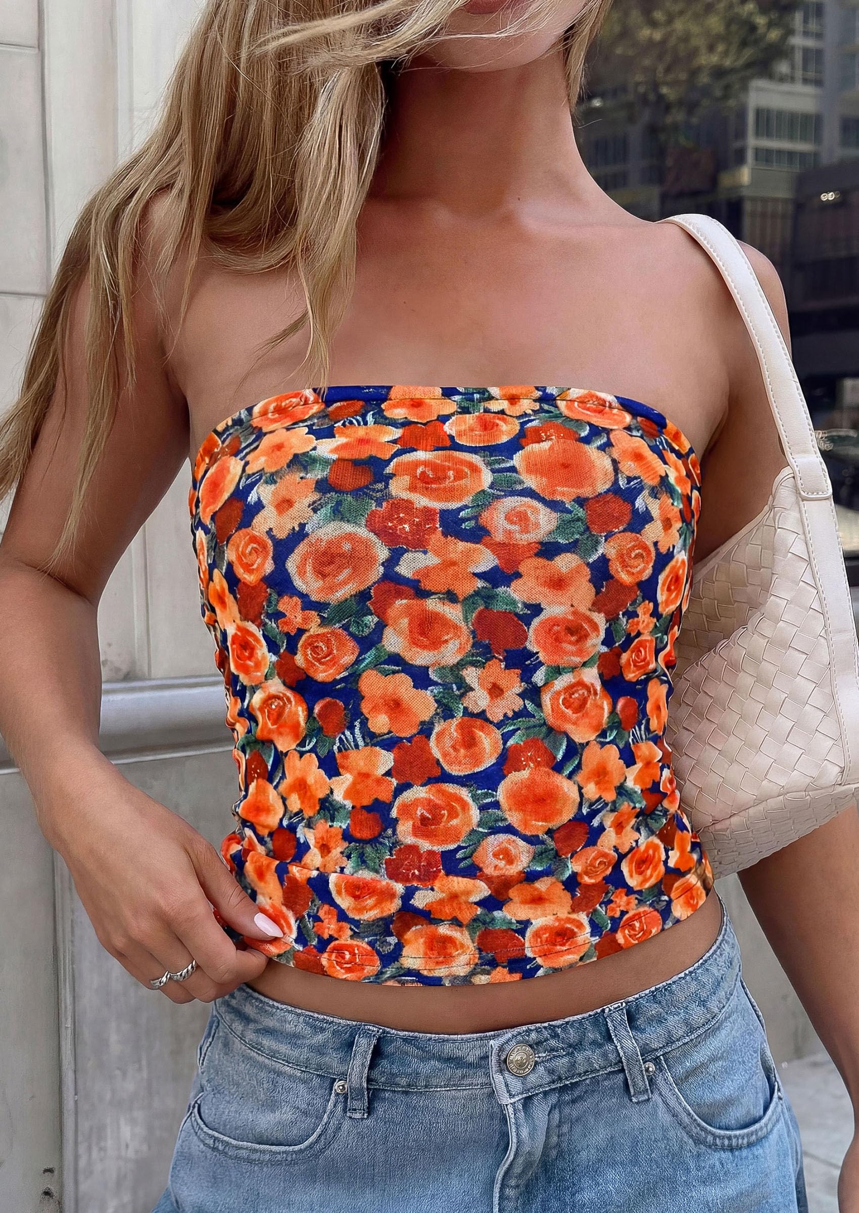Tube Tops for Women Summer Floral Going Out Vacation Outfits
