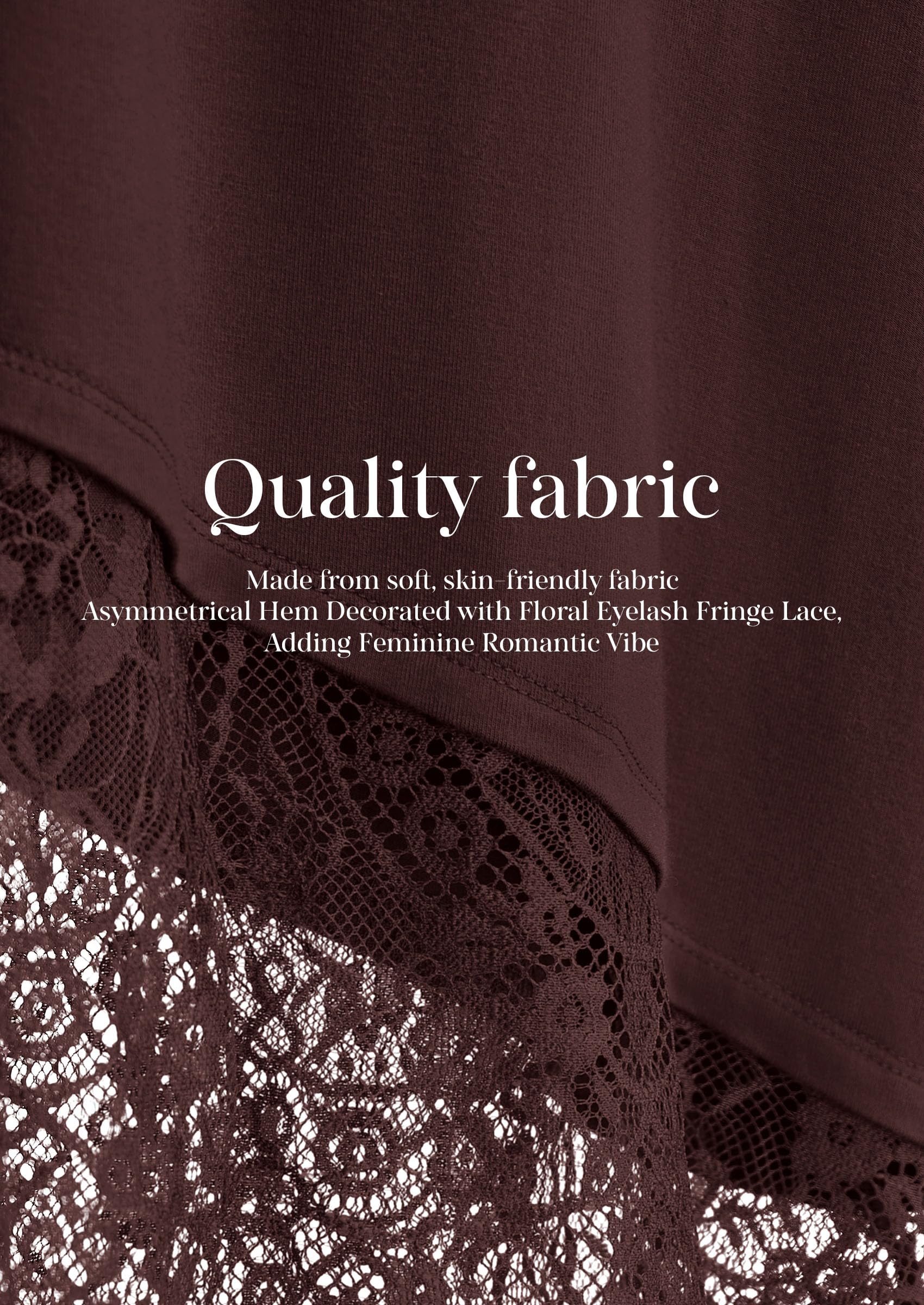 Women's Lace Patchwork Long Sleeve Shirts,Brown,S