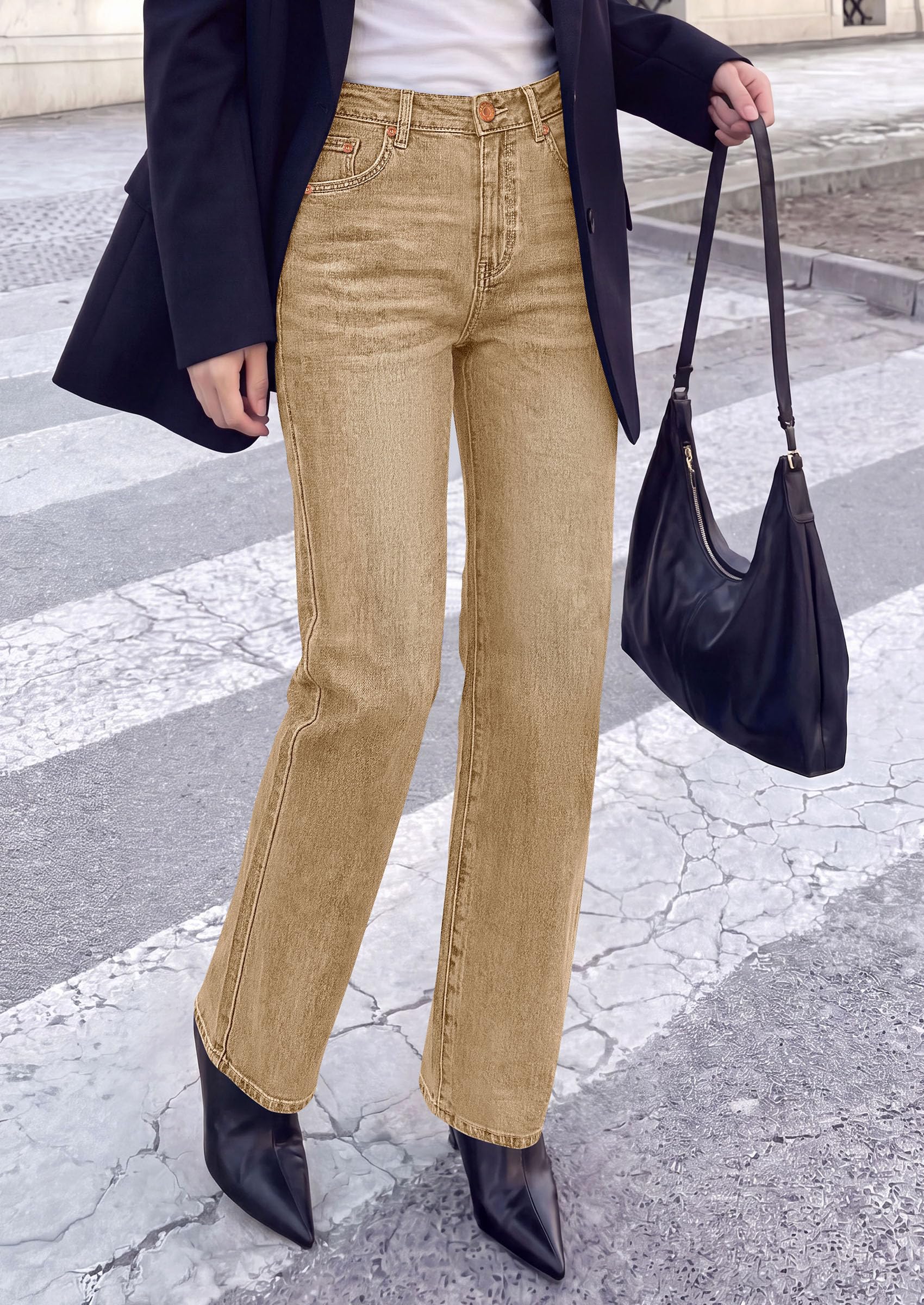 Womens Jeans Straight Leg Stretchy Relaxed Fit Wide Leg Jean
