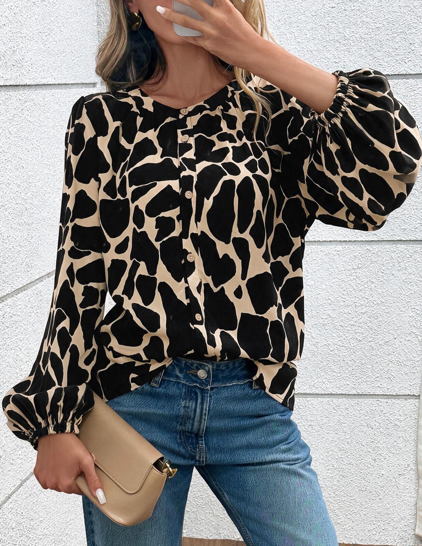 Women's Boho Tops Fall Long Sleeve Button Down Floral Blouses
