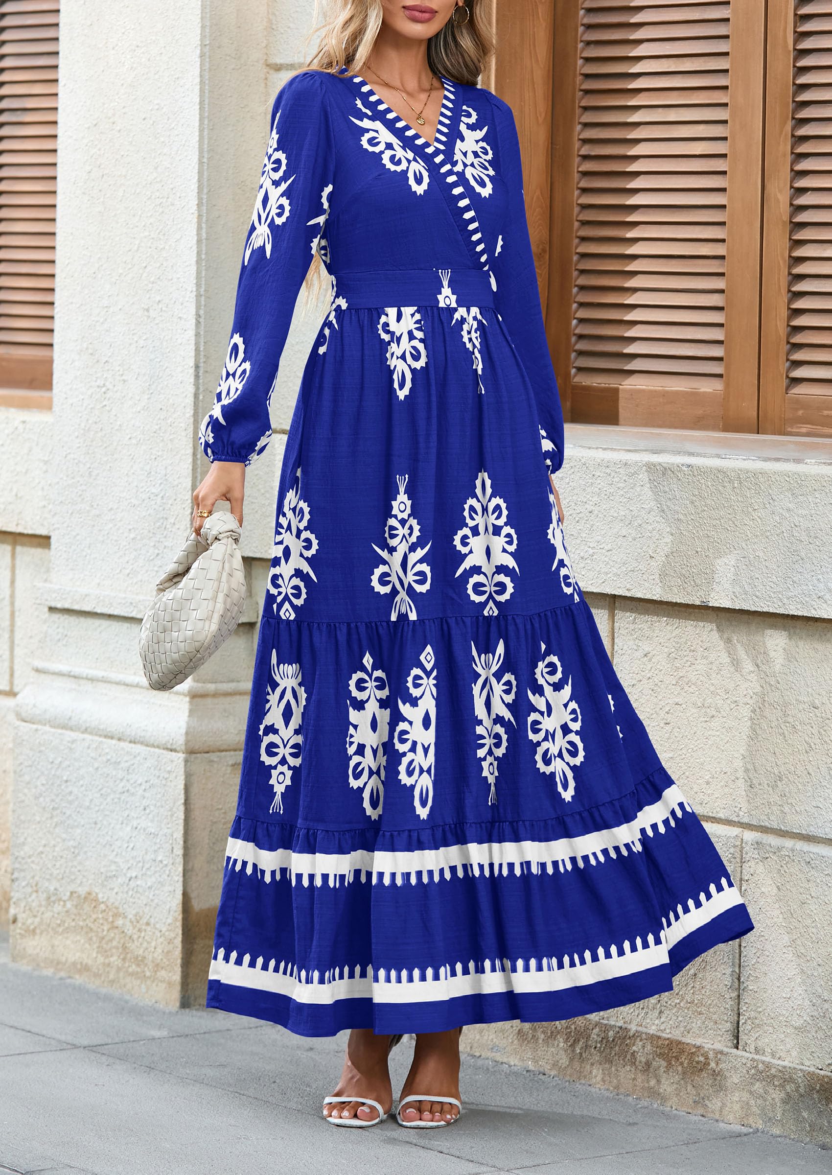 Women's Long Sleeve Floral Boho Maxi Wedding Guest Dress