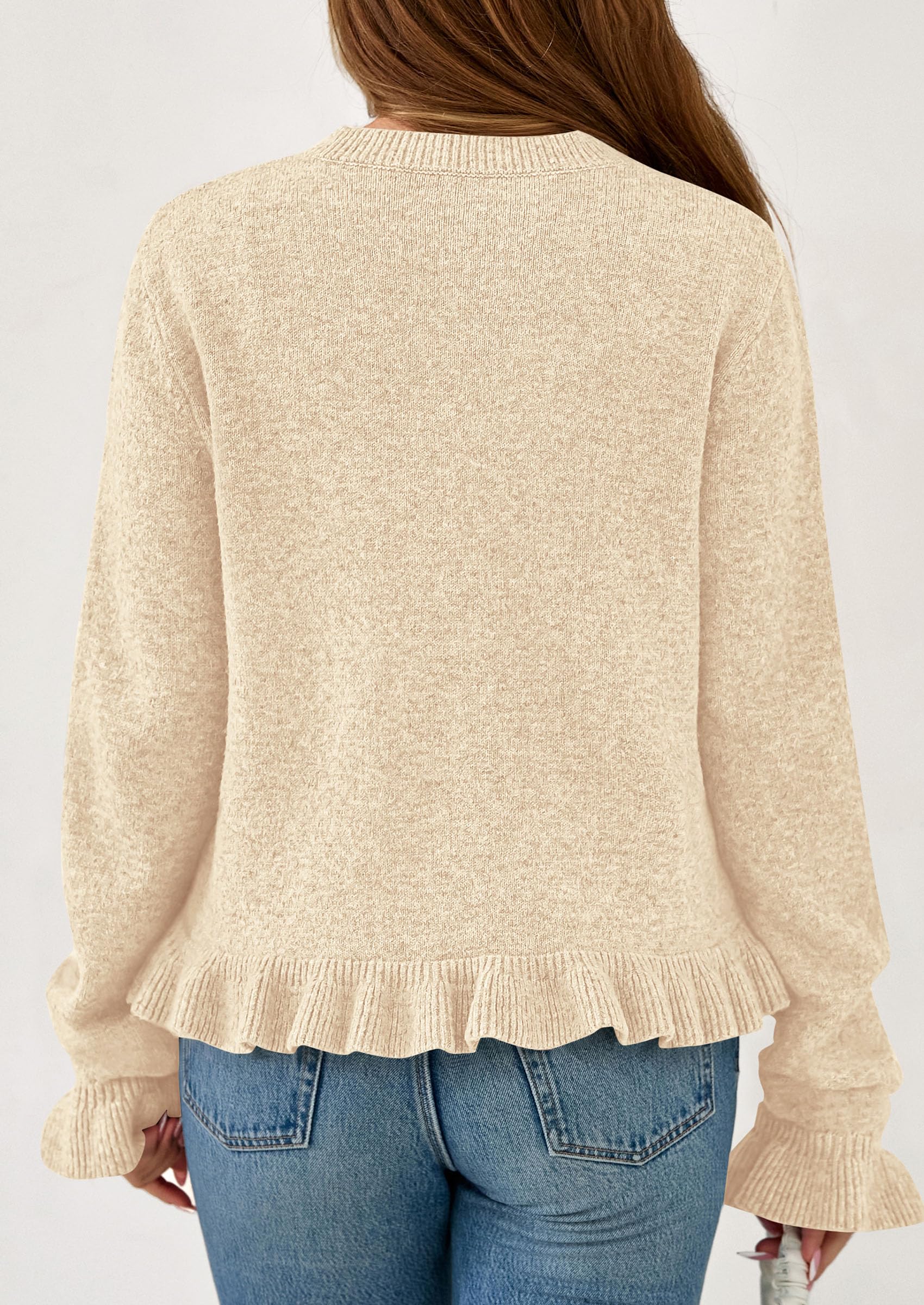 Womens Ruffle Button Down Cardigan Sweaters,Beige,S