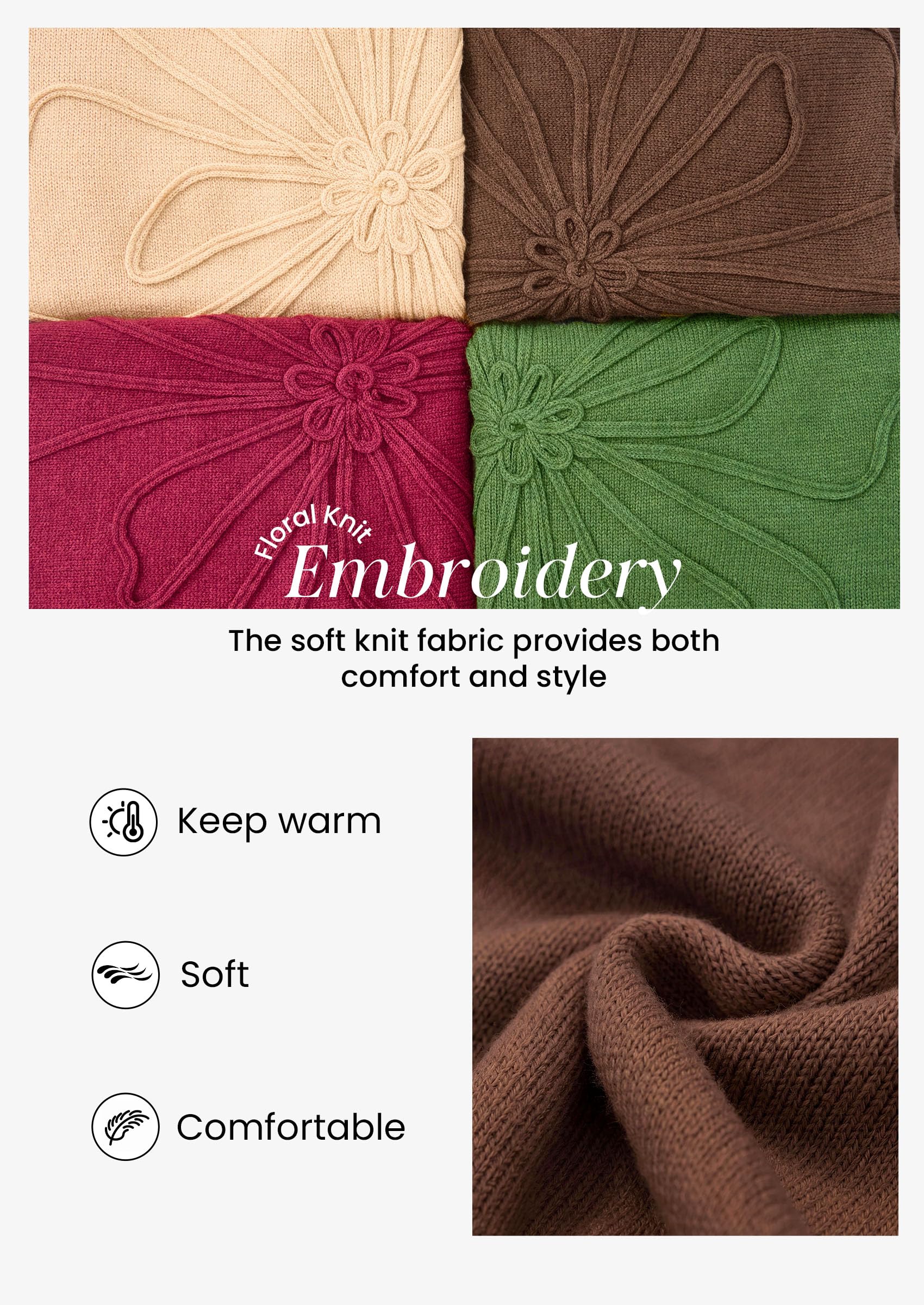 Sweaters for Women Fall Fashion Embroidered Floral Knit Tops