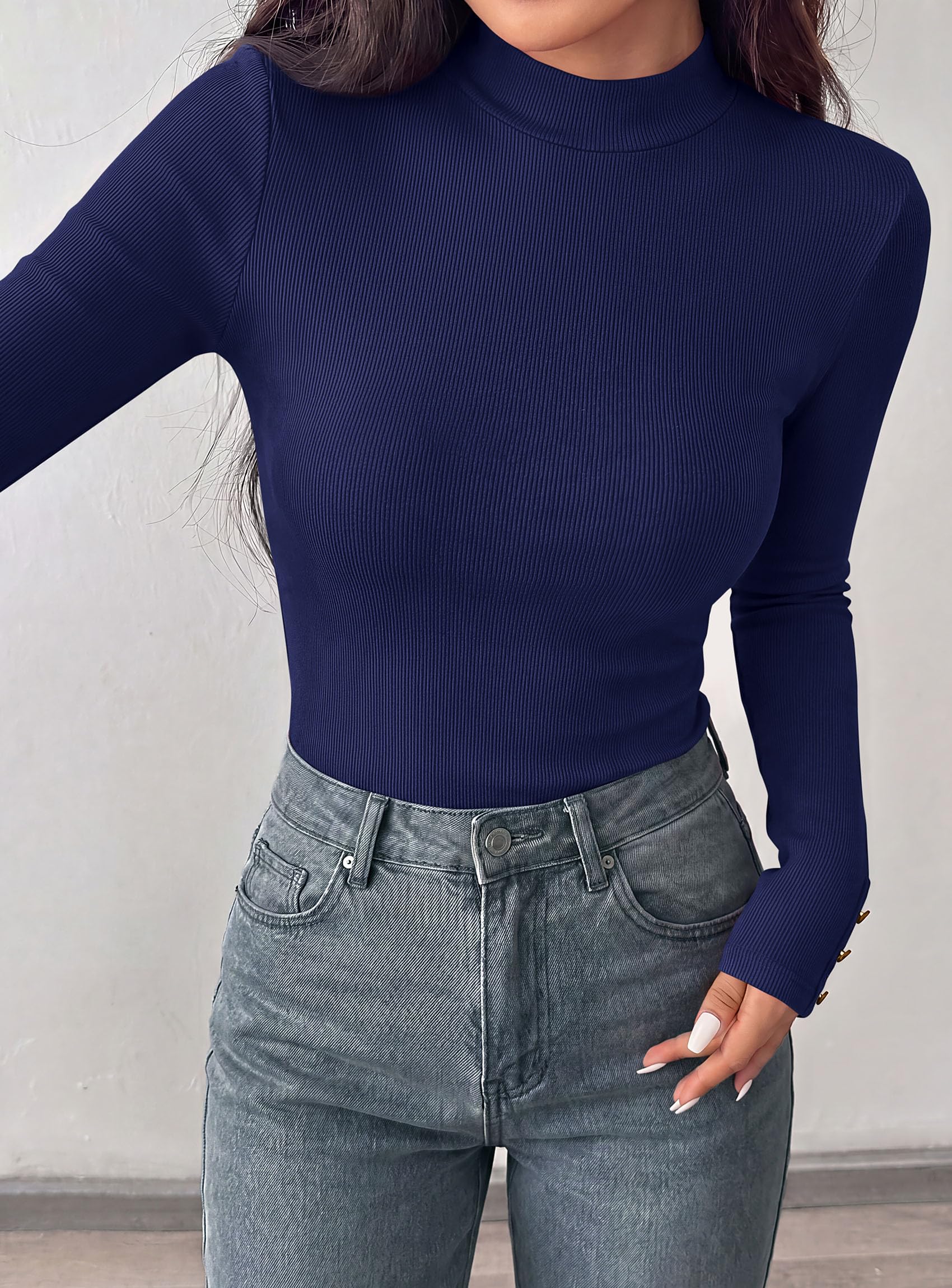 Women's Long Sleeve Shirts Fall Going Out Tops,Navy Blue,XS