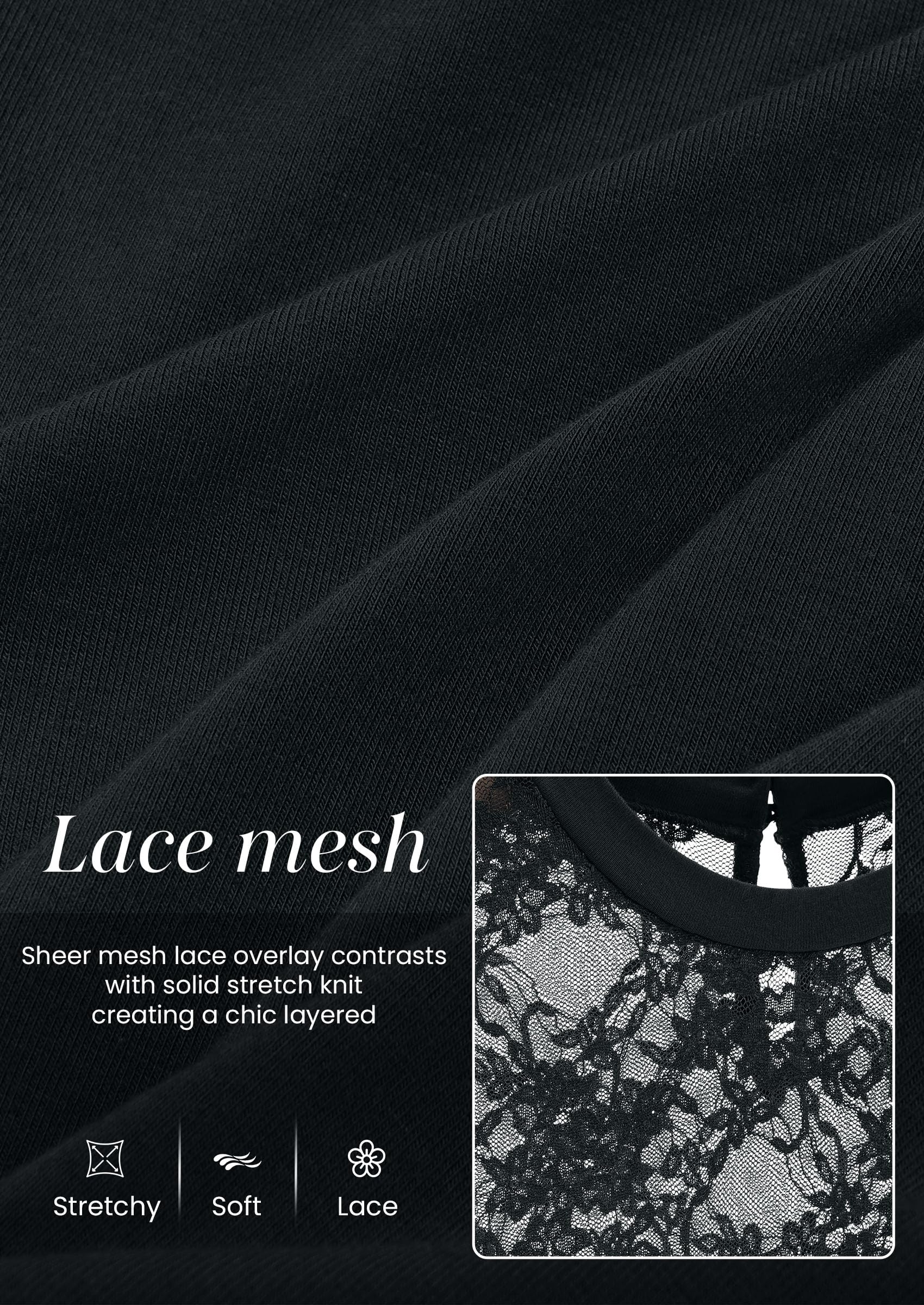 Womens Mesh Sheer Shirts Lace Long Sleeve Tops,Black,S