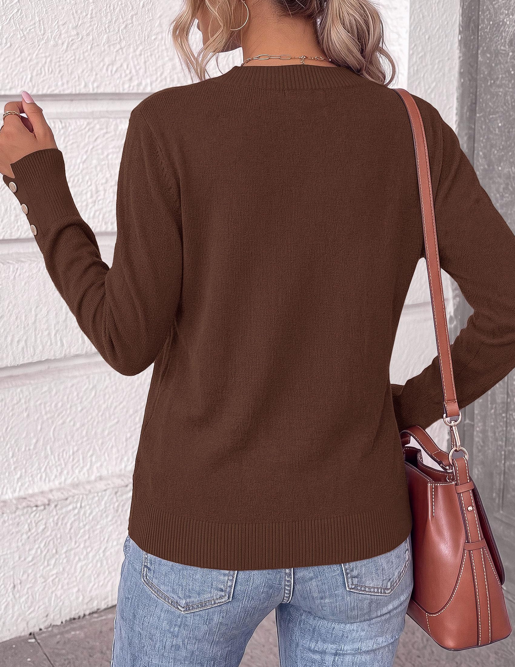 Fall Sweaters for Women V Neck Lightweight Pullover Top Coffee