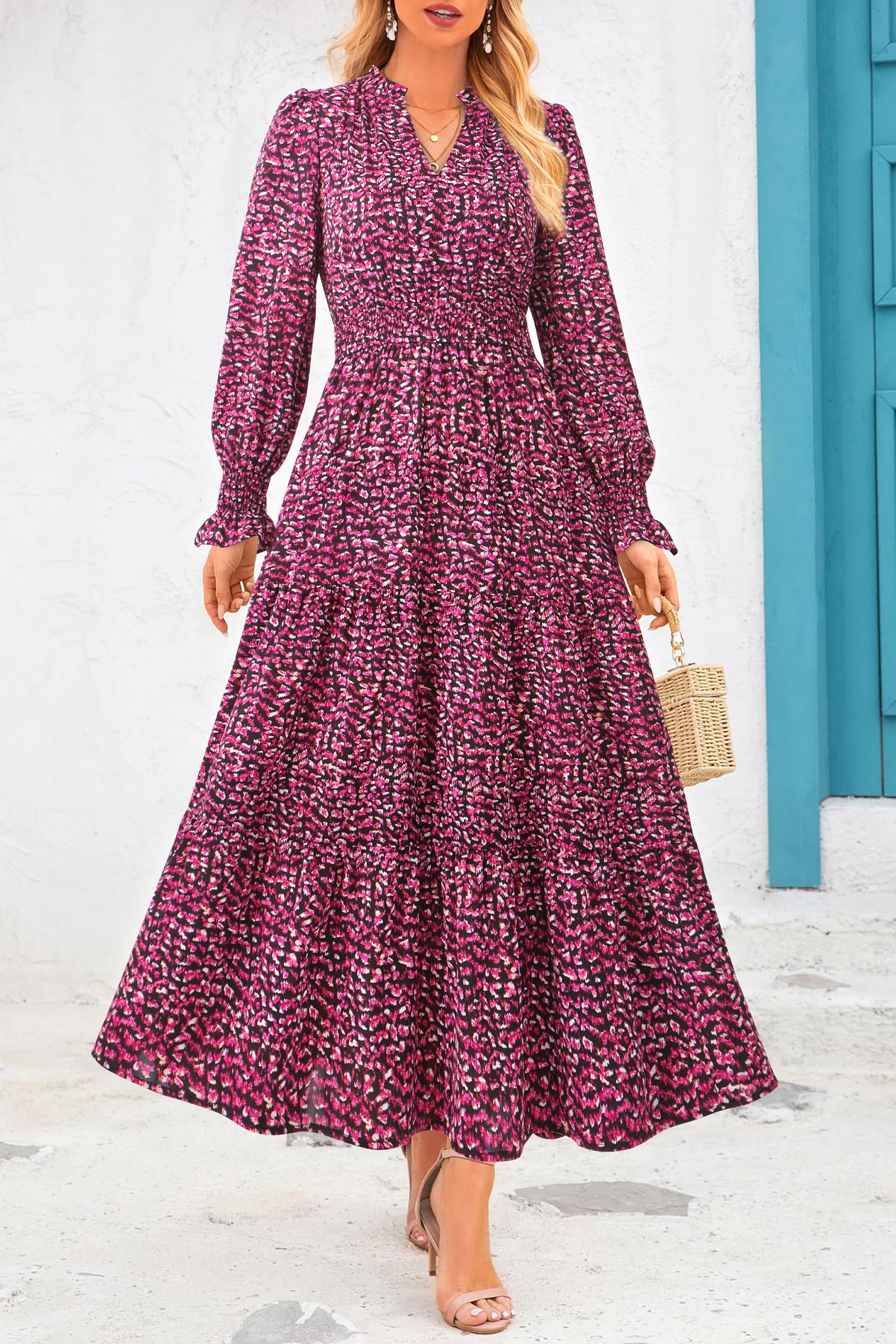 Women's Floral Maxi Dress Fall A Line Wedding Guest Dresses
