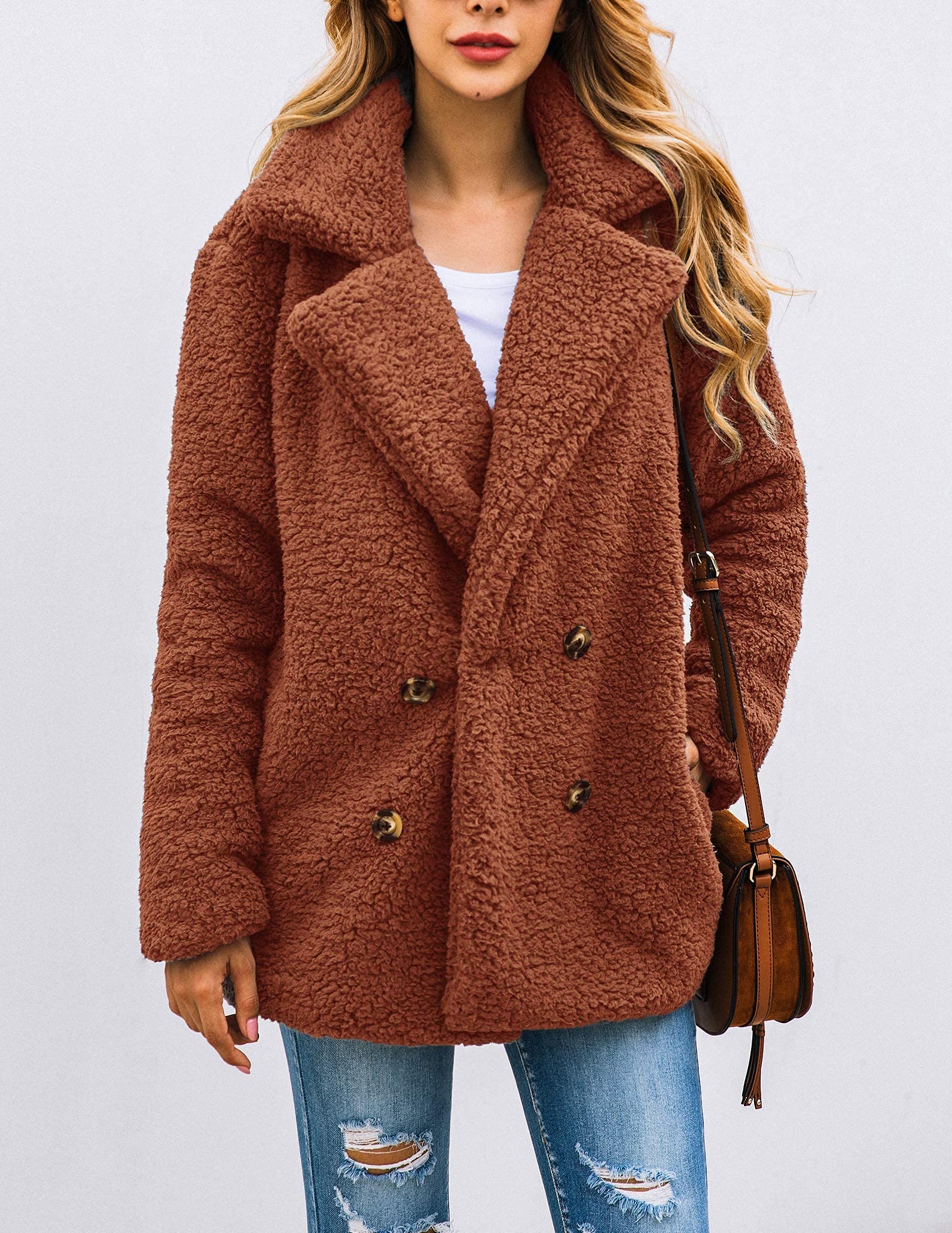 Women's Oversized Sherpa Fleece Coats, Style Two Brown,S