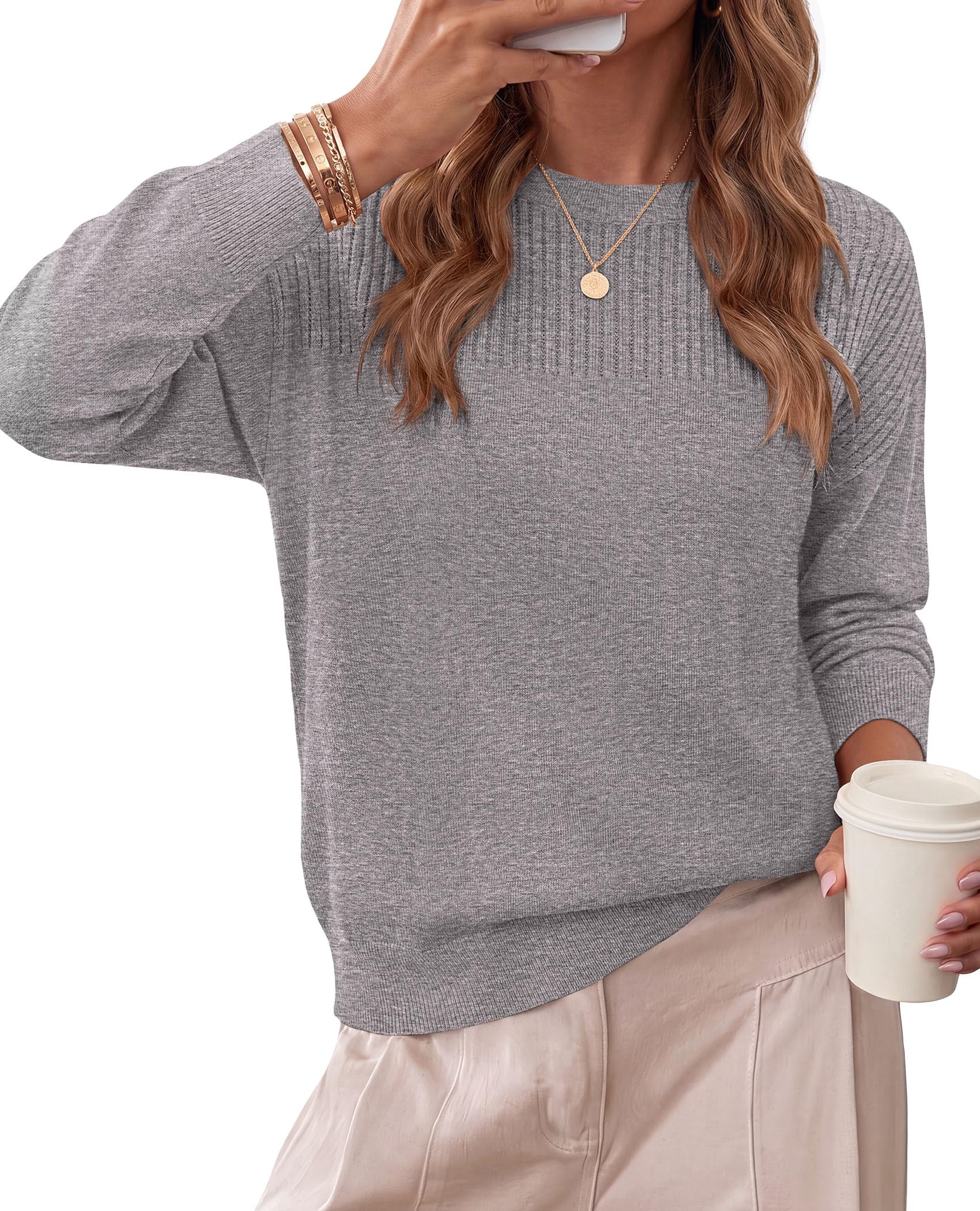 Sweaters for Women Fall Crewneck Knit Cropped Sweater