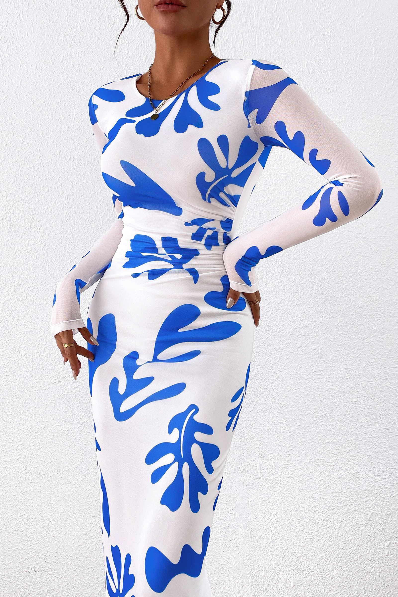 Women's Floral Bodycon Maxi Fall Dress