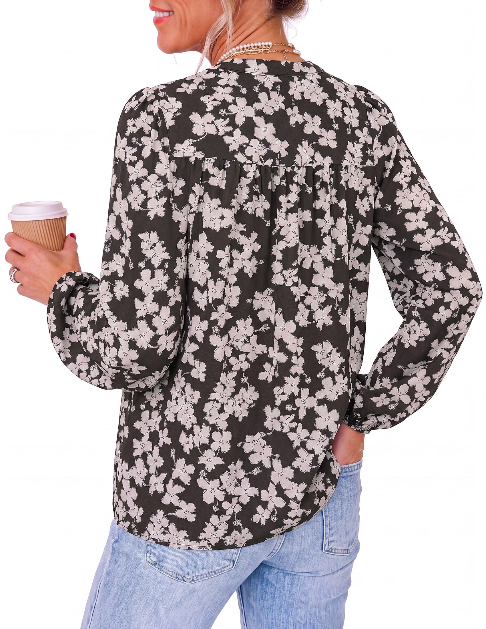 Women's Boho Tops Fall Long Sleeve Button Down Floral Blouses