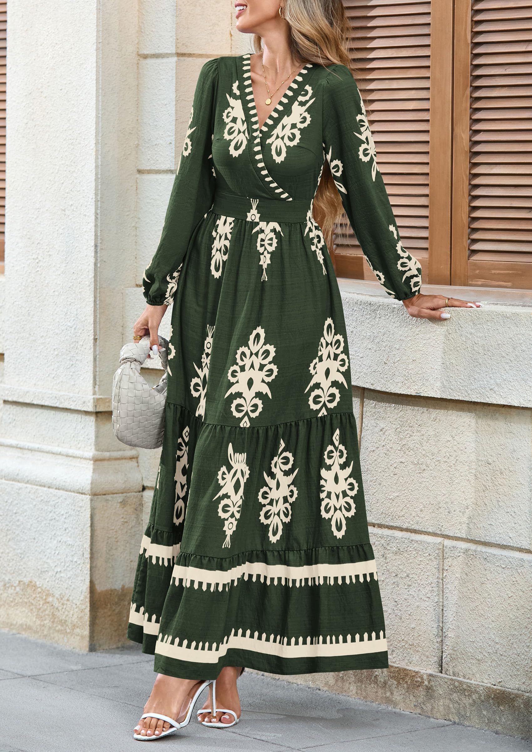 Women's Long Sleeve Floral Boho Maxi Wedding Guest Dress