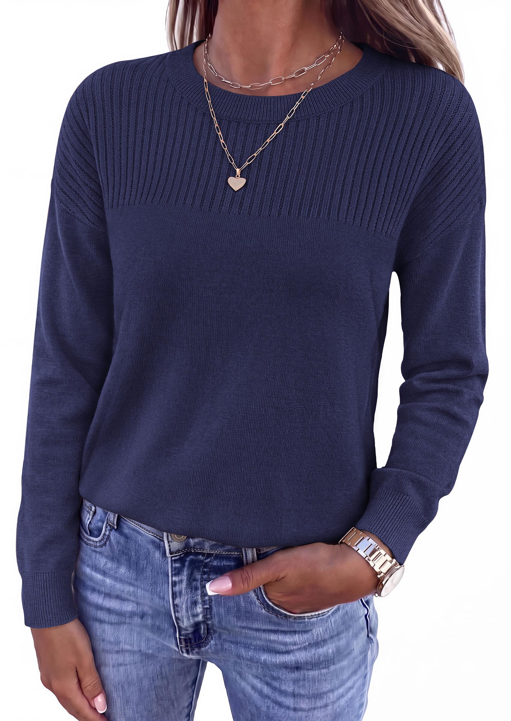 Sweaters for Women Fall Crewneck Knit Cropped Sweater