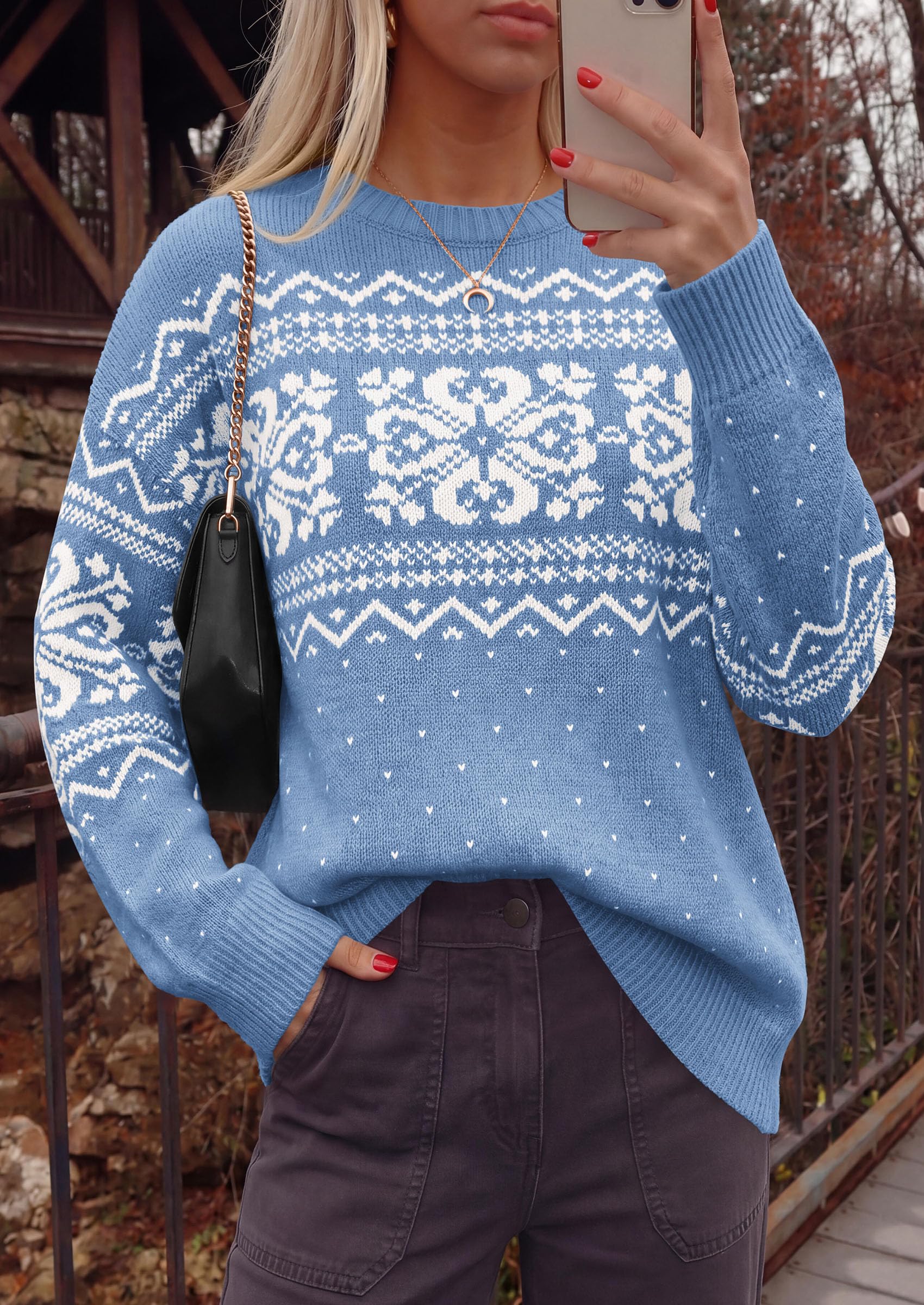 Sweaters for Women Fair Isle Oversized Pullover Fall Outfits